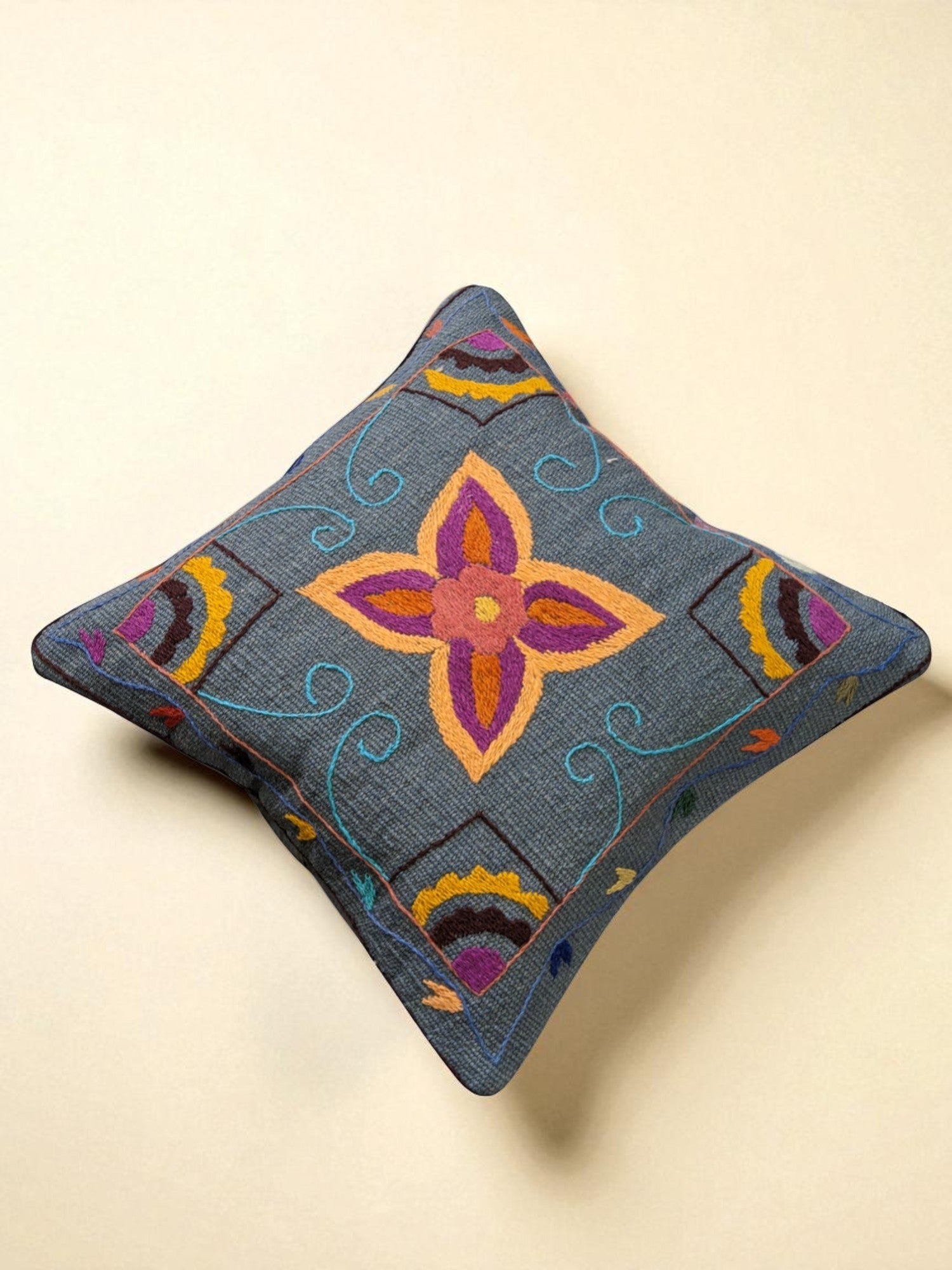 Suzani Hand Embroidered Cushion Cover - 45 x 45 cm - Handmade