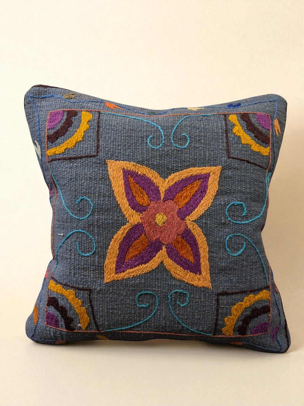 Suzani Hand Embroidered Cushion Cover - 45 x 45 cm - Handmade