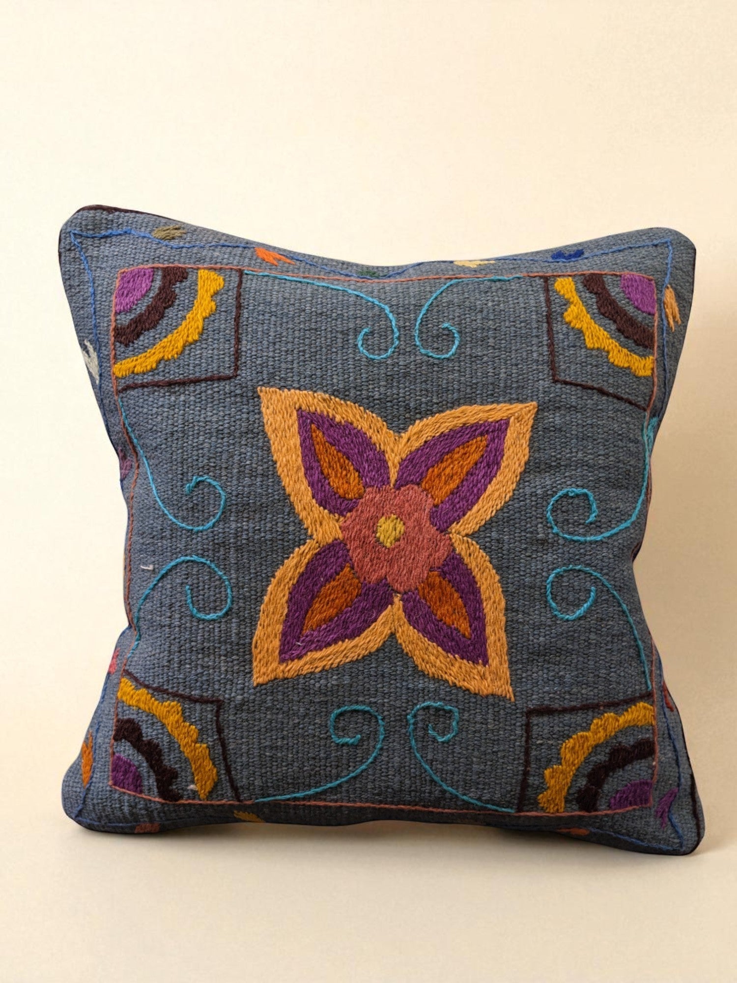 Suzani Hand Embroidered Cushion Cover - 45 x 45 cm - Handmade
