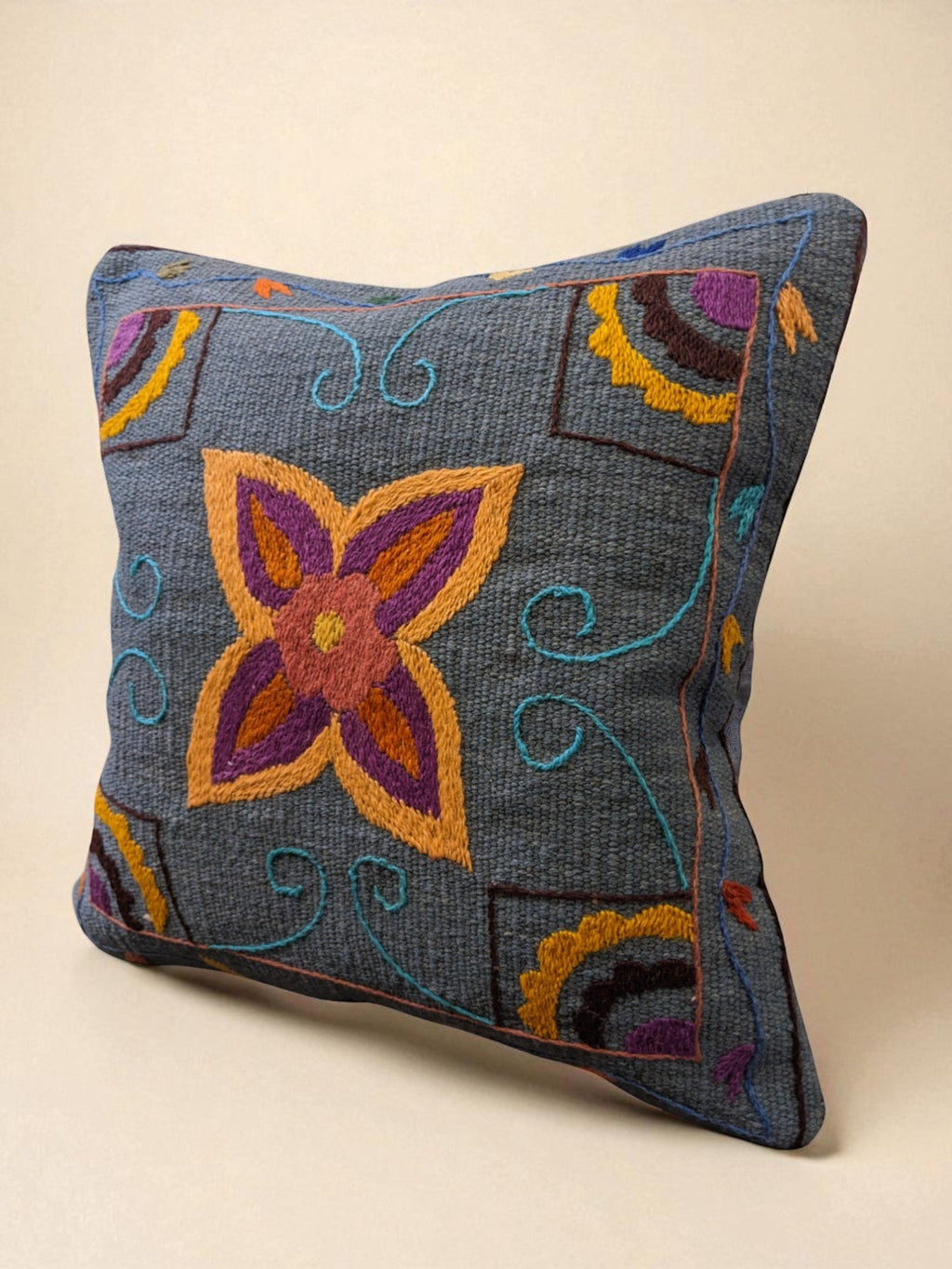 Suzani Hand Embroidered Cushion Cover - 45 x 45 cm - Handmade