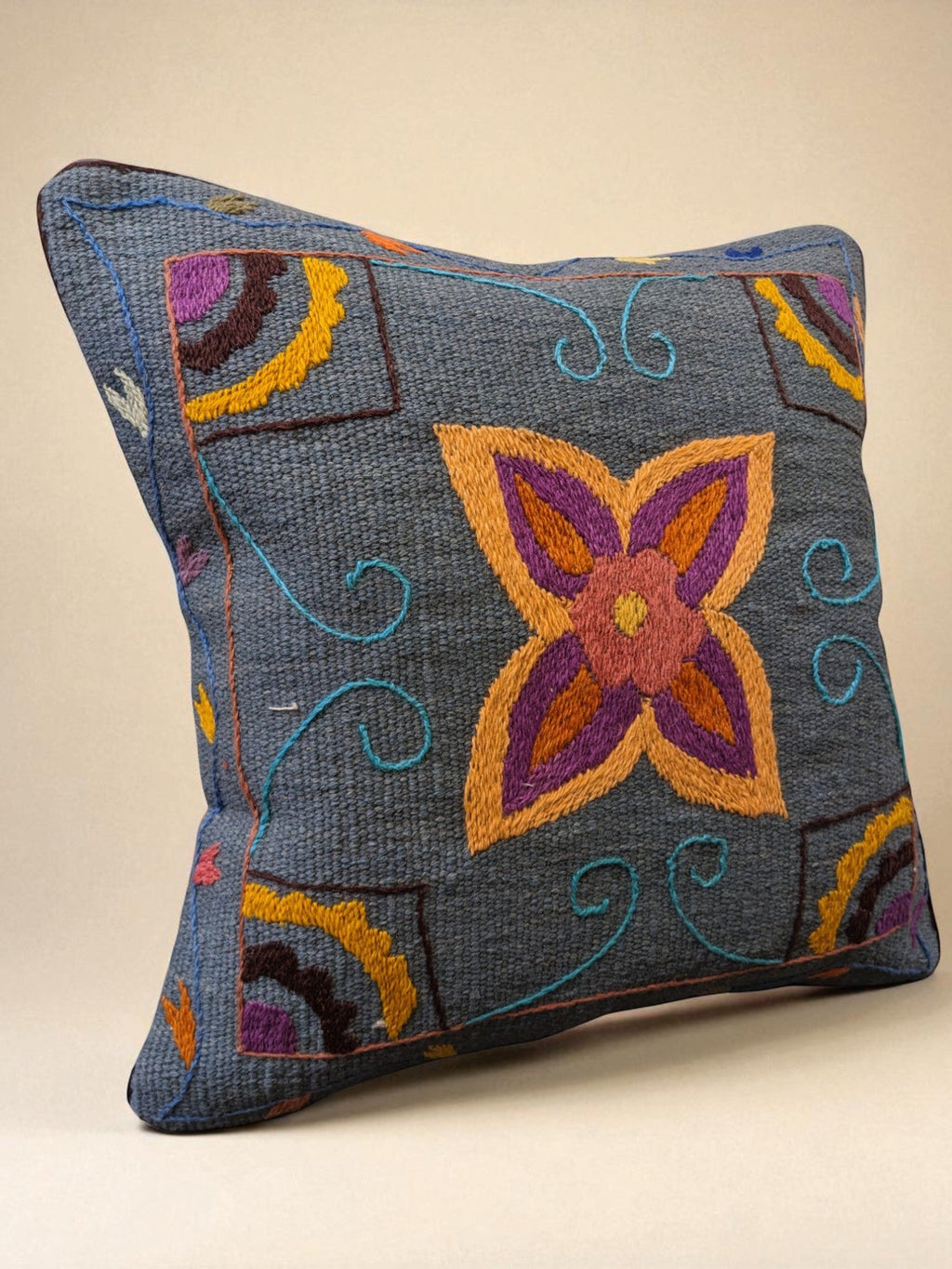 Suzani Hand Embroidered Cushion Cover - 45 x 45 cm - Handmade