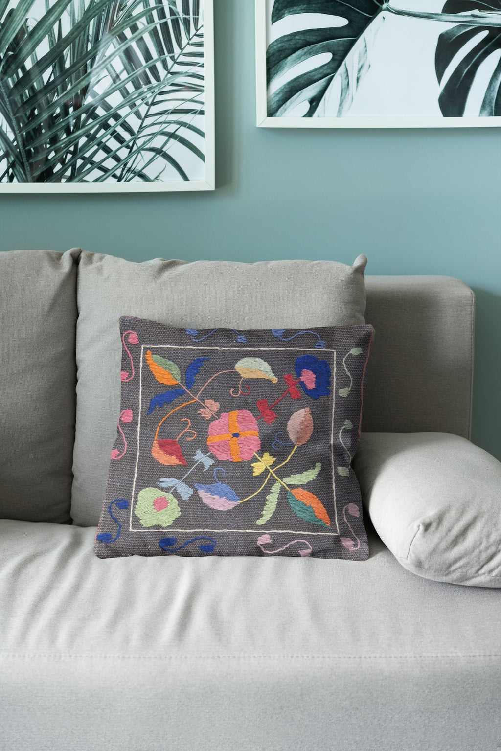 Suzani Hand Embroidered Cushion Cover - 45 x 45 cm - Handmade