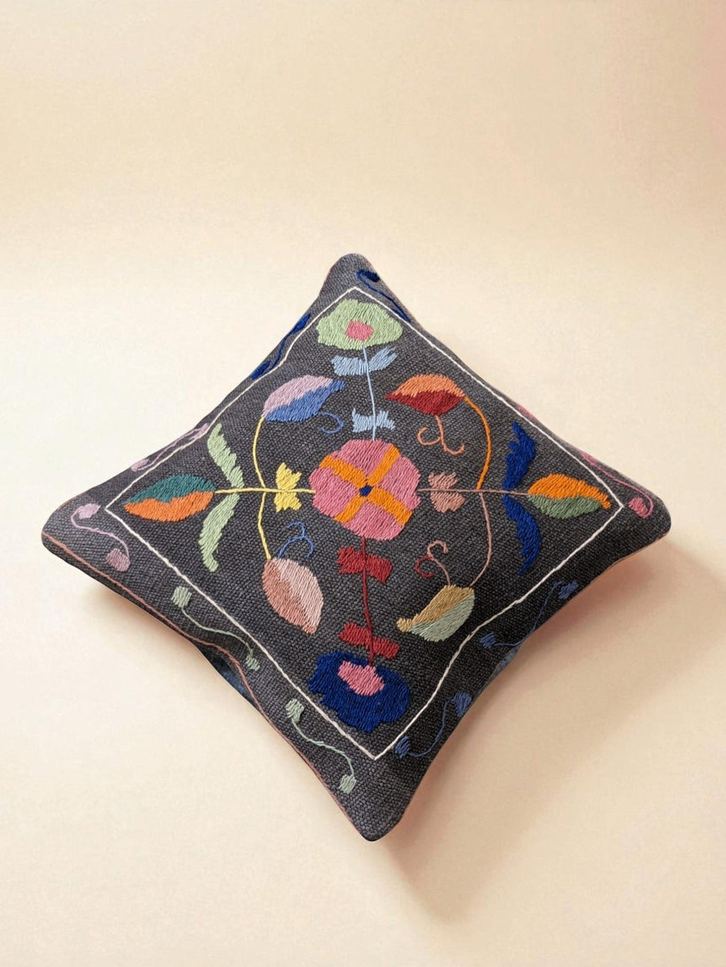 Suzani Hand Embroidered Cushion Cover - 45 x 45 cm - Handmade
