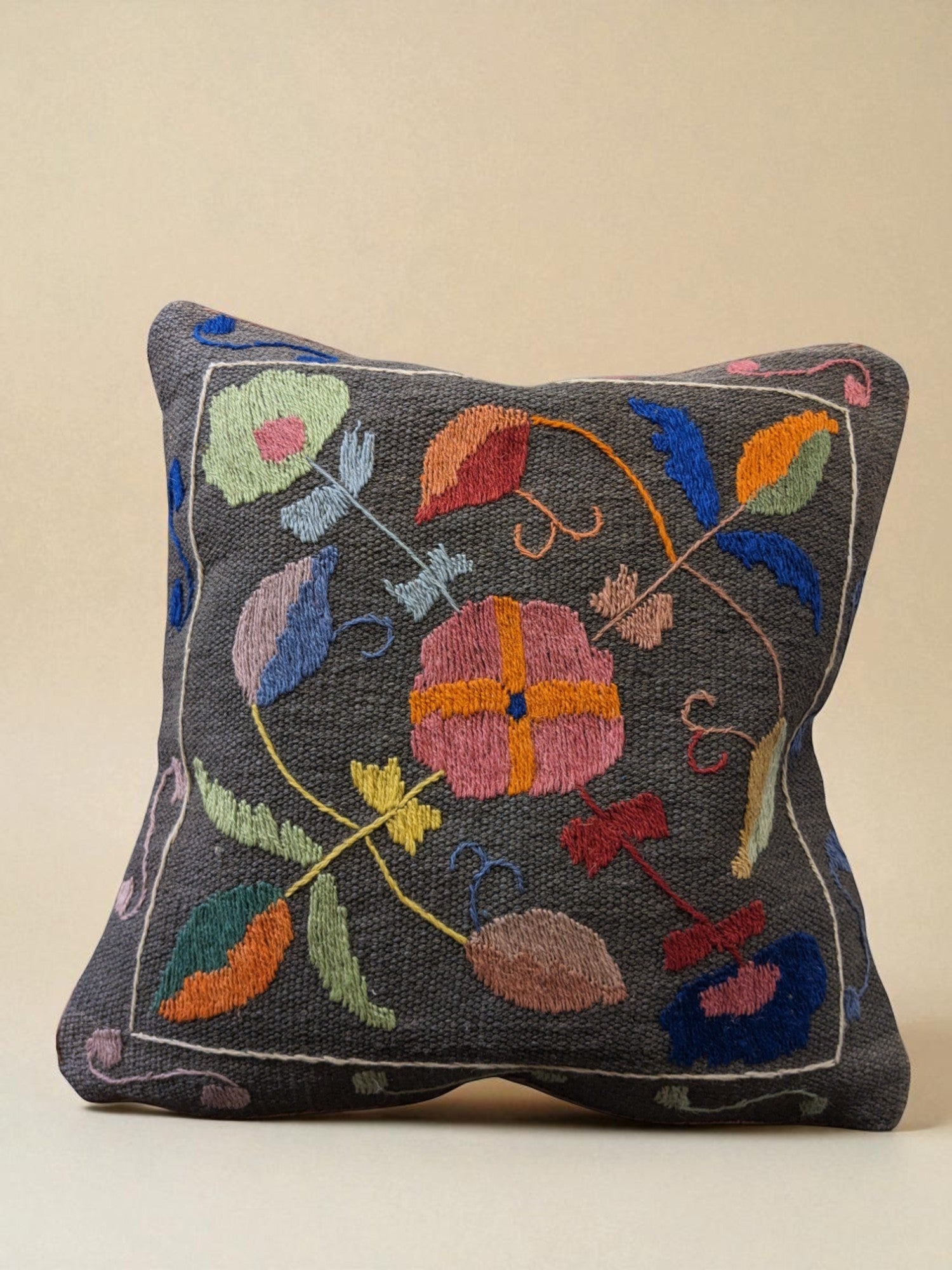 Suzani Hand Embroidered Cushion Cover - 45 x 45 cm - Handmade