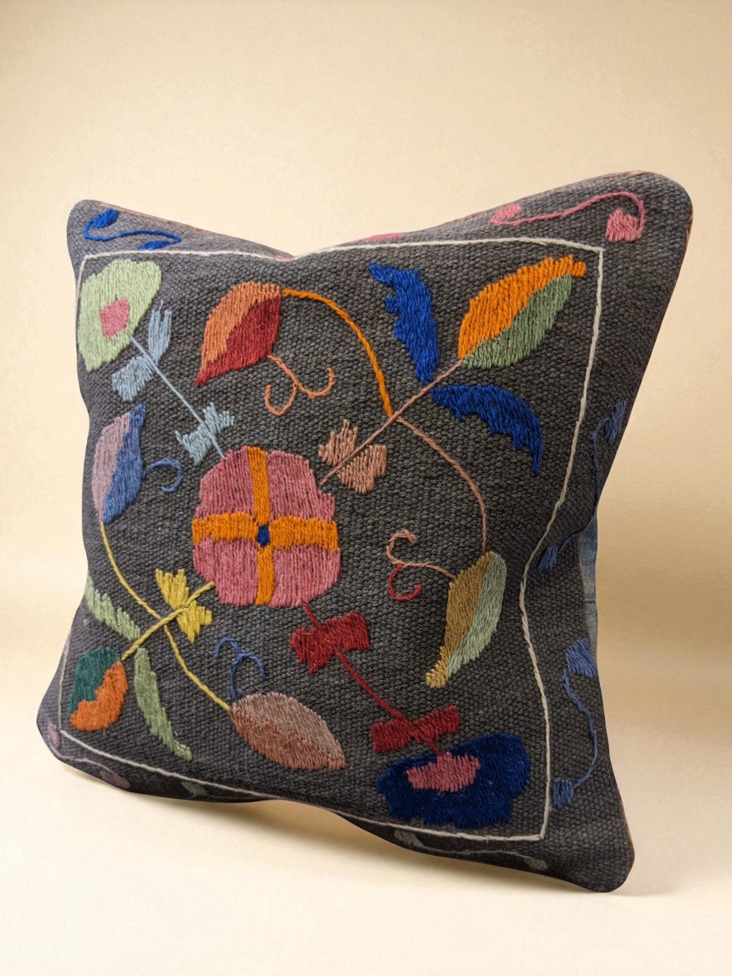 Suzani Hand Embroidered Cushion Cover - 45 x 45 cm - Handmade
