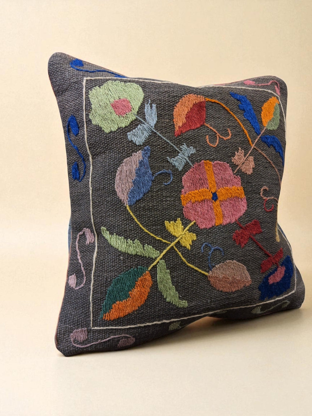 Suzani Hand Embroidered Cushion Cover - 45 x 45 cm - Handmade