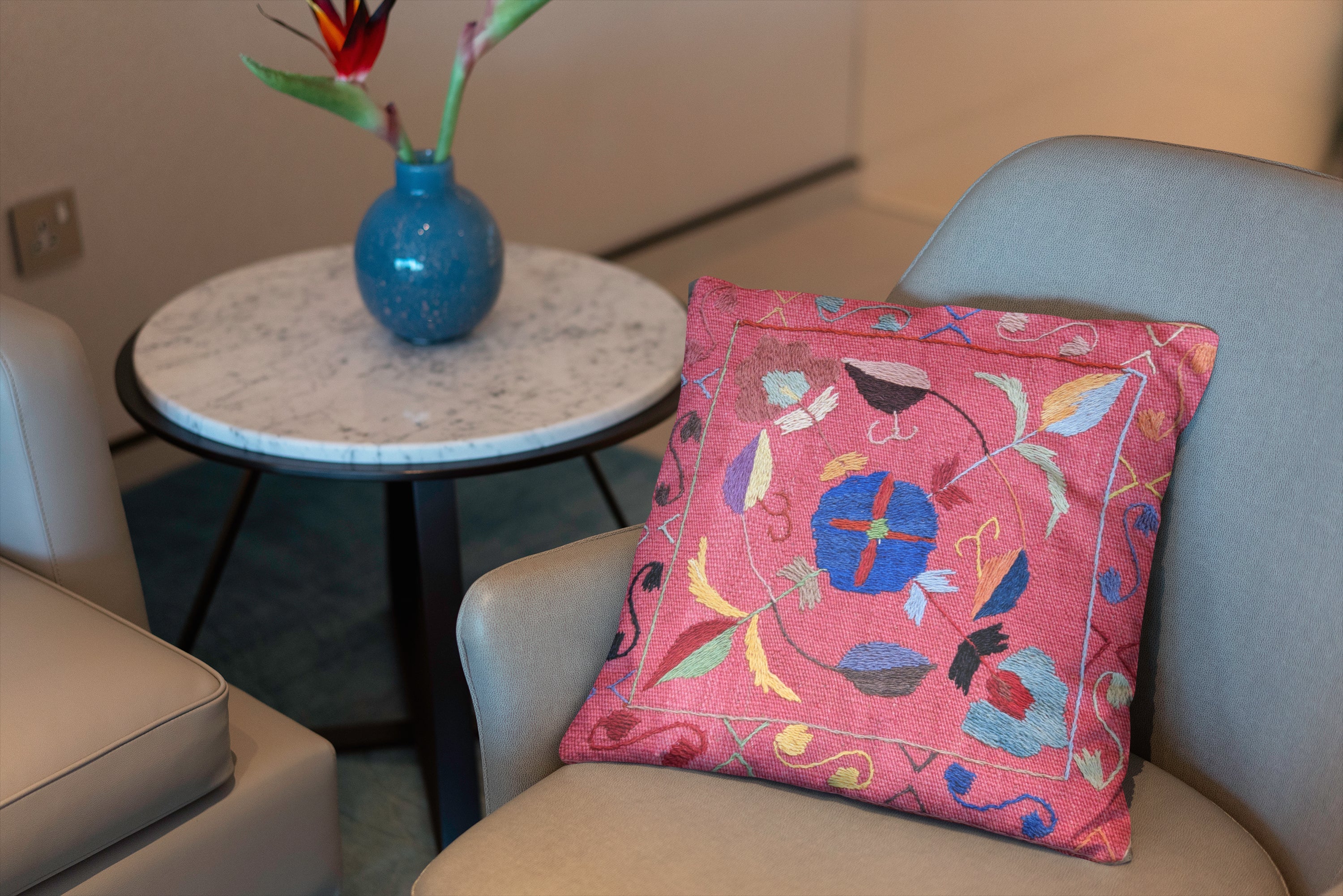 Suzani Hand Embroidered Cushion Cover - 45 x 45 cm - Handmade