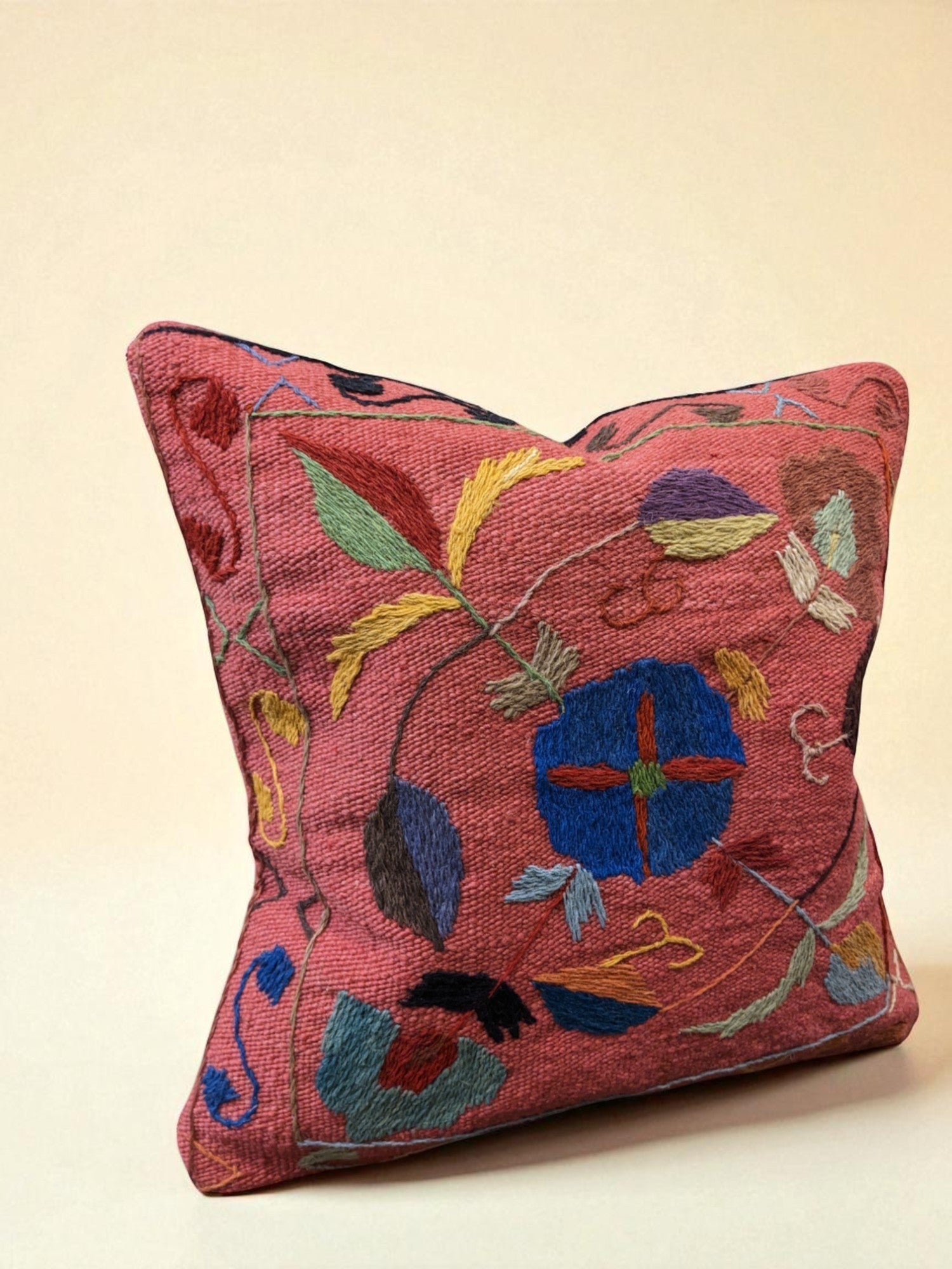 Suzani Hand Embroidered Cushion Cover - 45 x 45 cm - Handmade