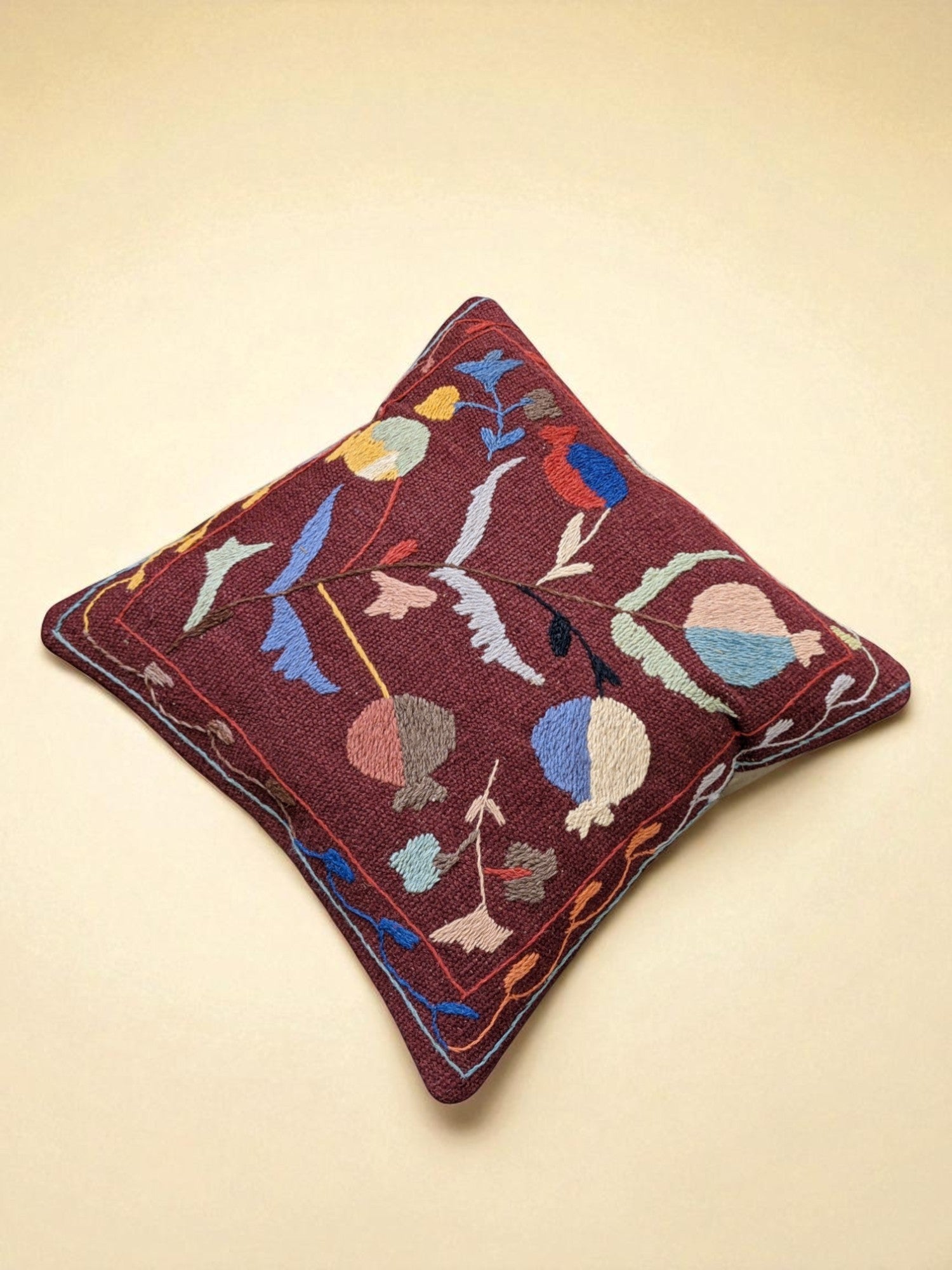 Suzani Hand Embroidered Cushion Cover - 45 x 45 cm - Handmade