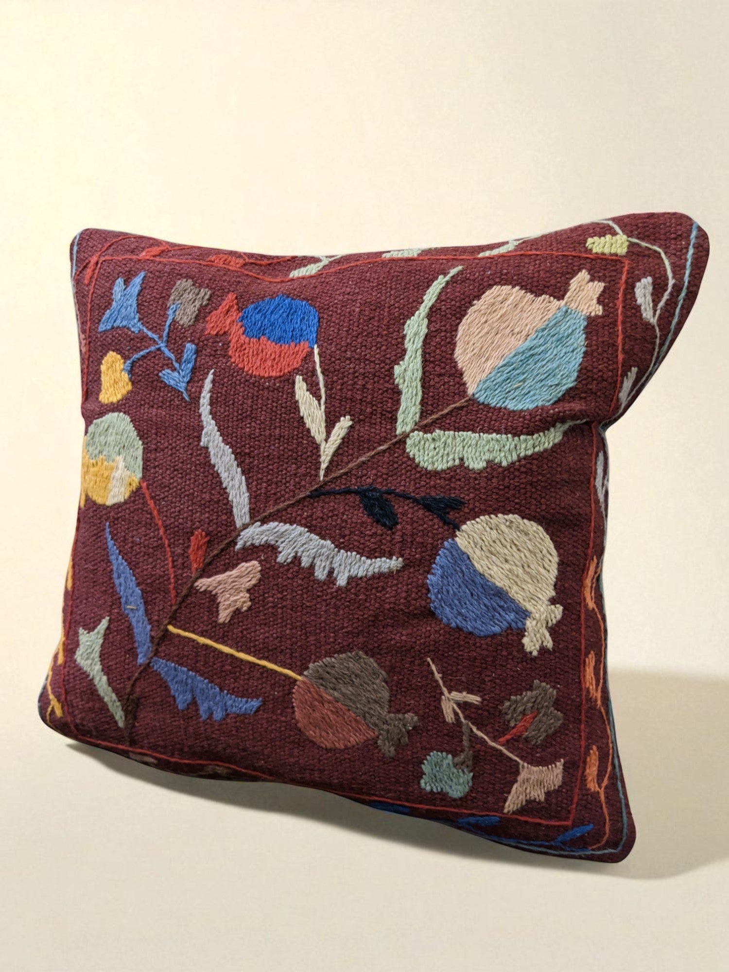 Suzani Hand Embroidered Cushion Cover - 45 x 45 cm - Handmade