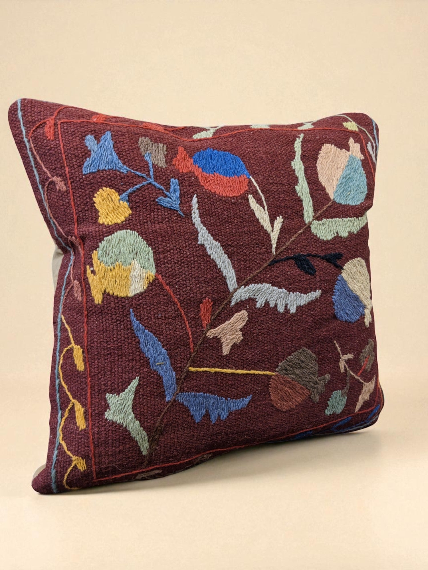 Suzani Hand Embroidered Cushion Cover - 45 x 45 cm - Handmade