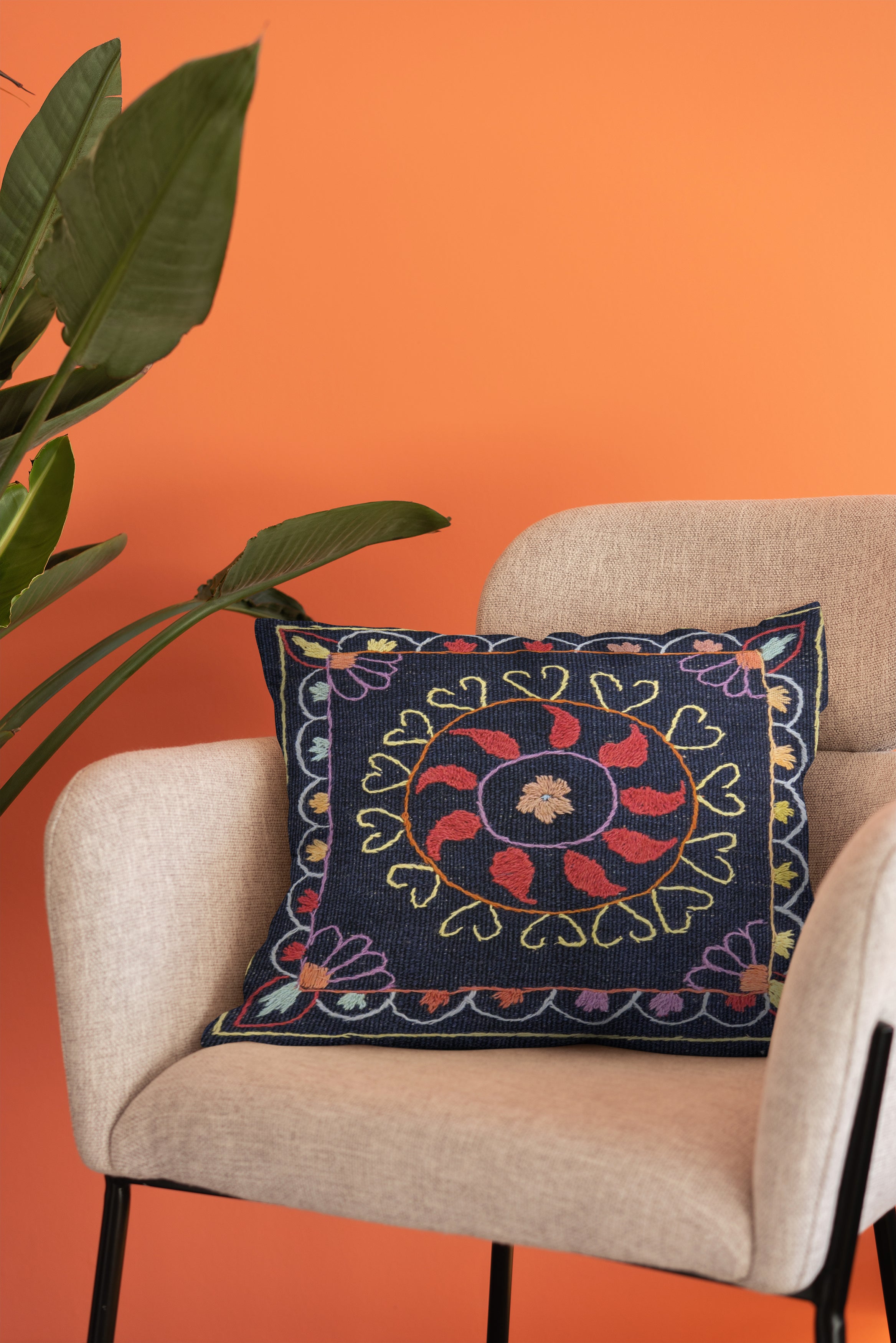 Suzani Hand Embroidered Cushion Cover - 45 x 45 cm - Handmade