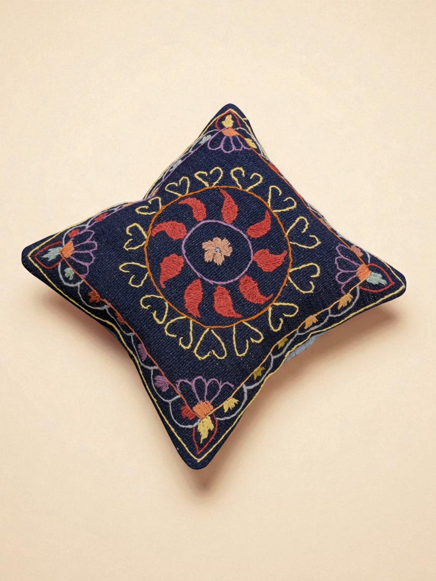 Suzani Hand Embroidered Cushion Cover - 45 x 45 cm - Handmade