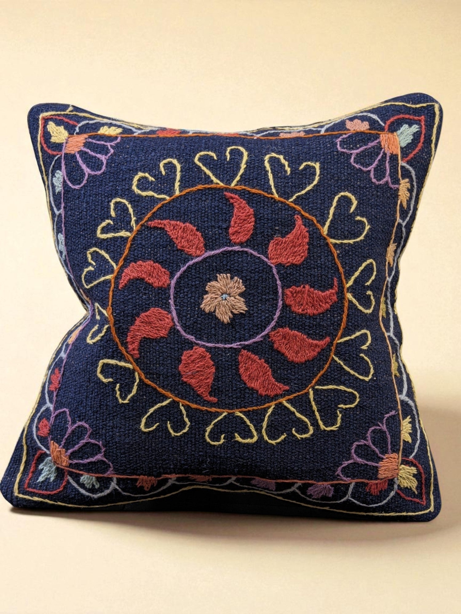 Suzani Hand Embroidered Cushion Cover - 45 x 45 cm - Handmade