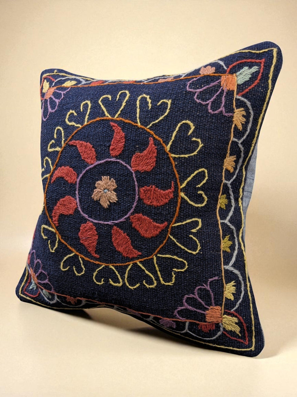 Suzani Hand Embroidered Cushion Cover - 45 x 45 cm - Handmade