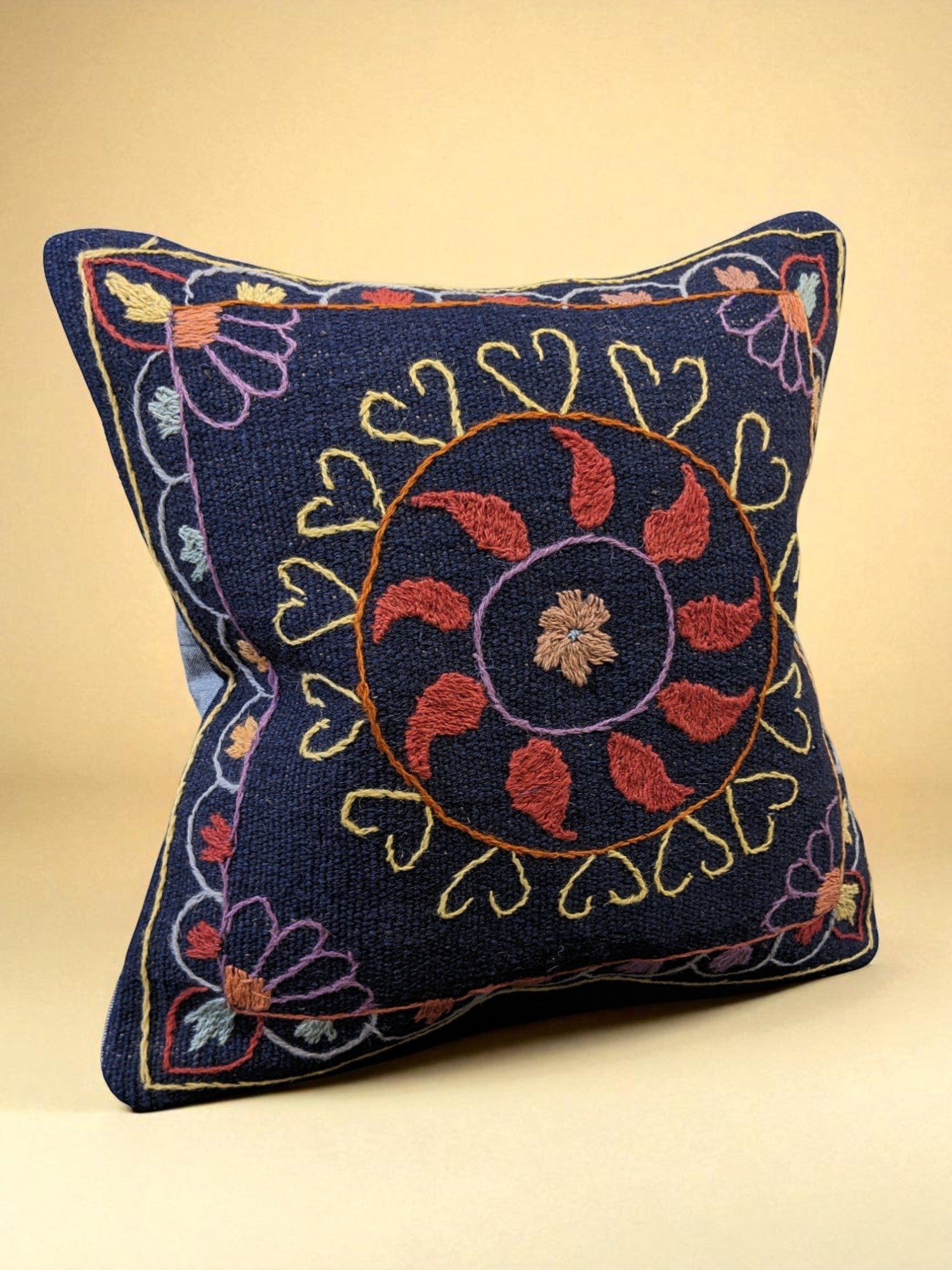 Suzani Hand Embroidered Cushion Cover - 45 x 45 cm - Handmade