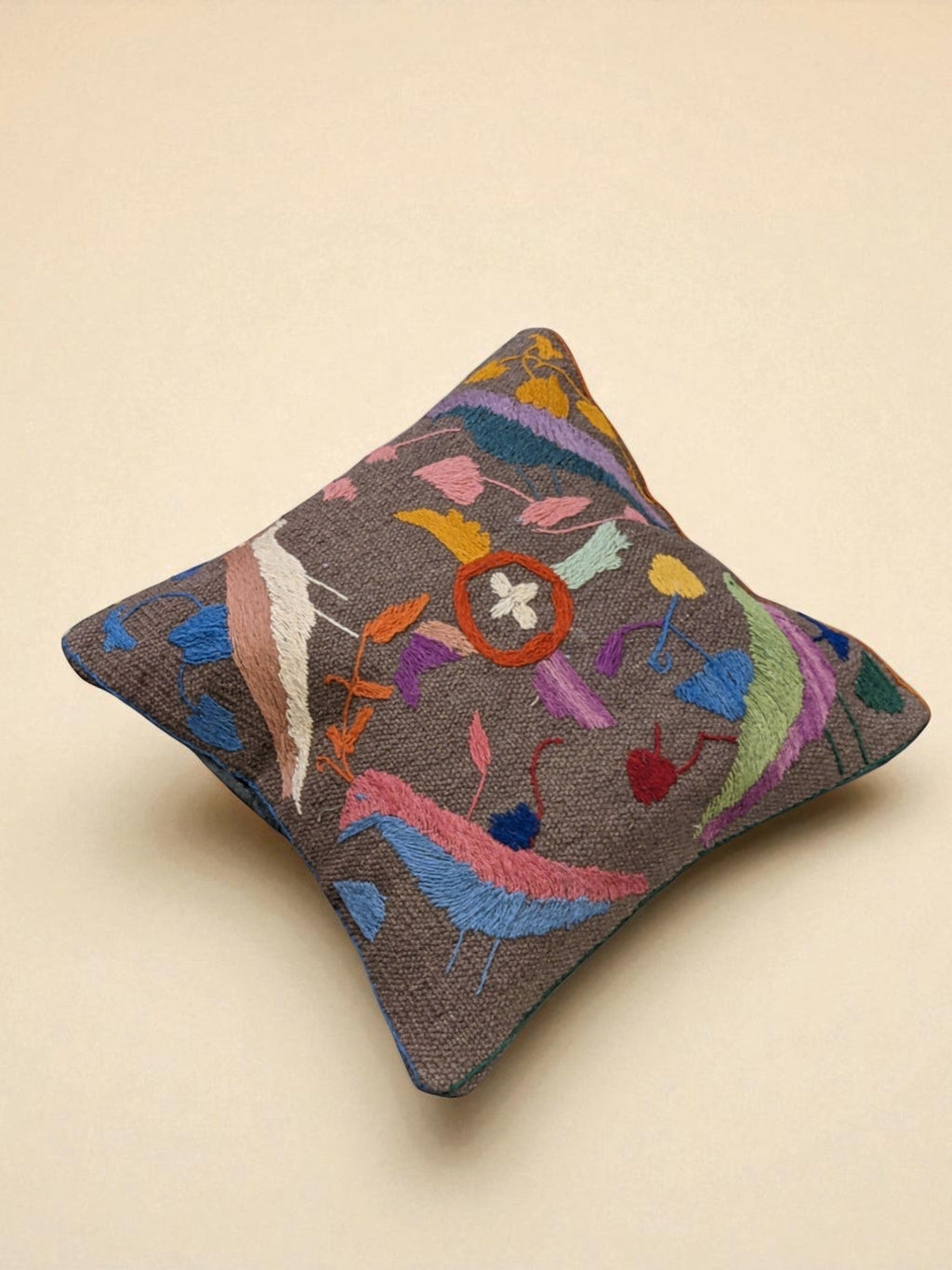 Suzani Hand Embroidered Cushion Cover - 45 x 45 cm - Handmade