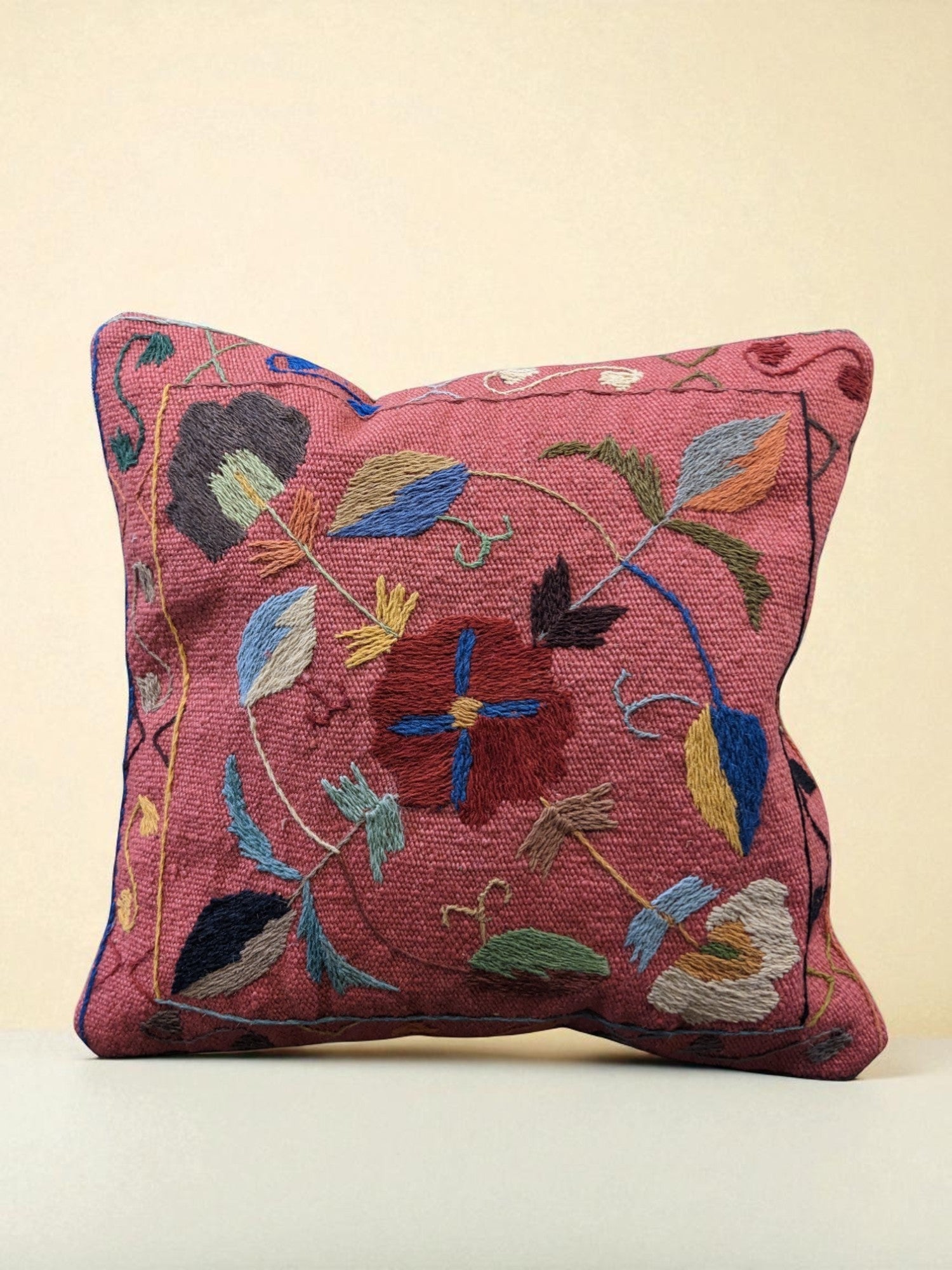Suzani Hand Embroidered Cushion Cover - 45 x 45 cm - Handmade
