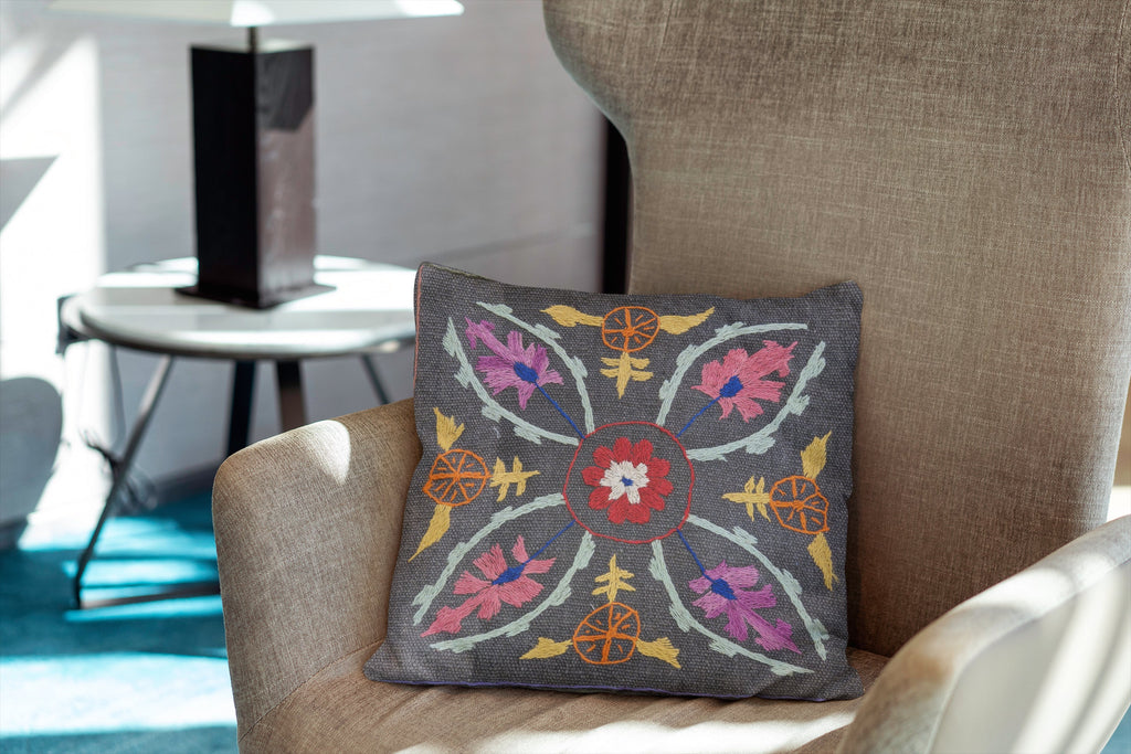 Suzani Hand Embroidered Cushion Cover - 45 x 45 cm - Handmade
