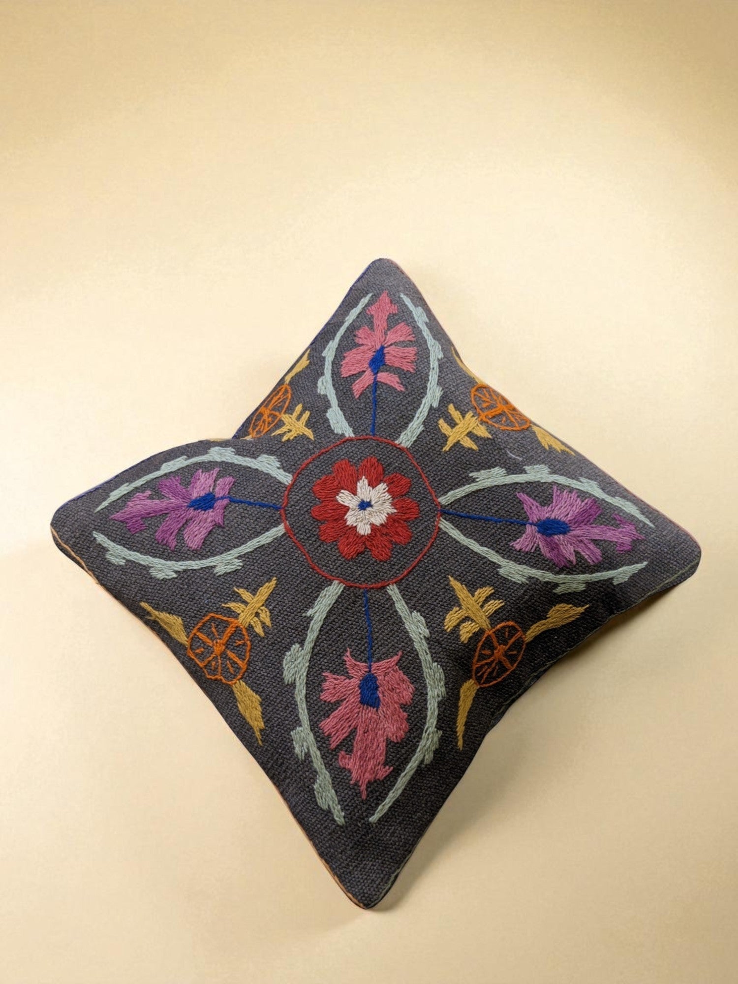 Suzani Hand Embroidered Cushion Cover - 45 x 45 cm - Handmade