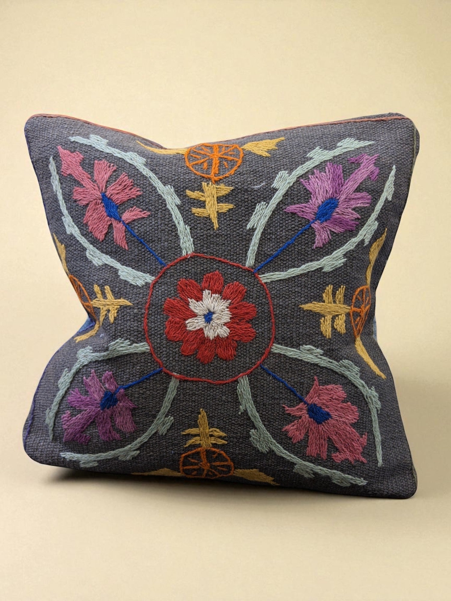 Suzani Hand Embroidered Cushion Cover - 45 x 45 cm - Handmade
