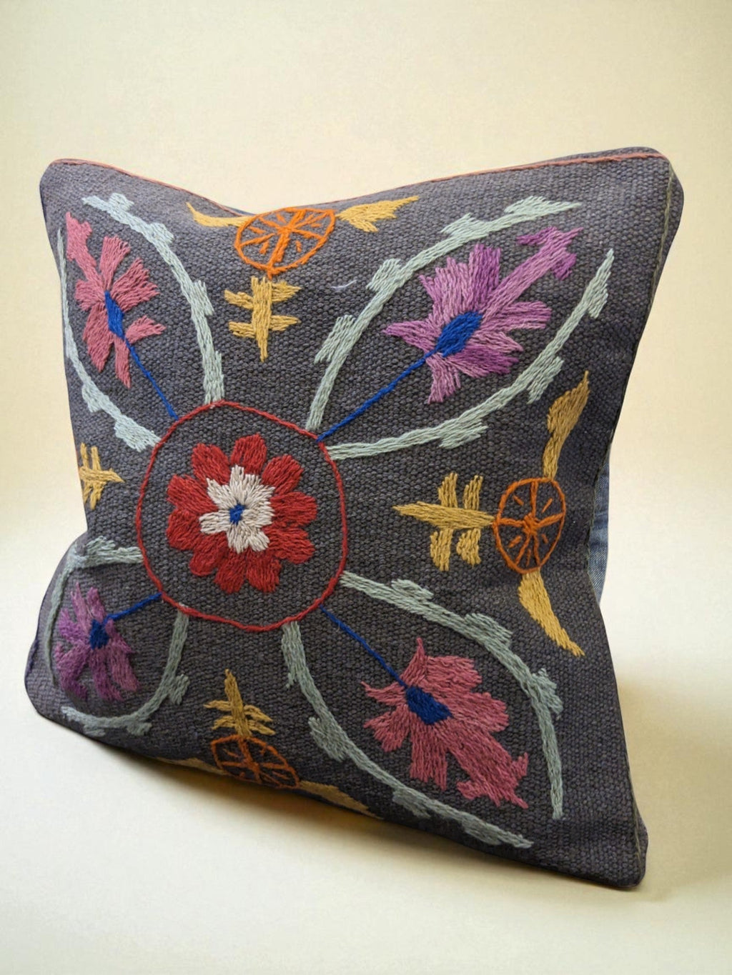 Suzani Hand Embroidered Cushion Cover - 45 x 45 cm - Handmade