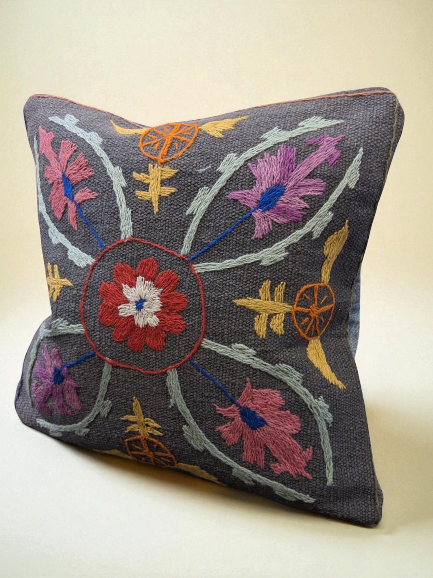 Suzani Hand Embroidered Cushion Cover - 45 x 45 cm - Handmade