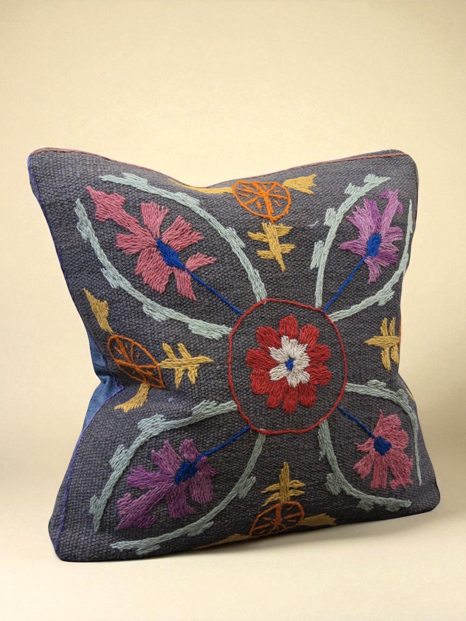 Suzani Hand Embroidered Cushion Cover - 45 x 45 cm - Handmade