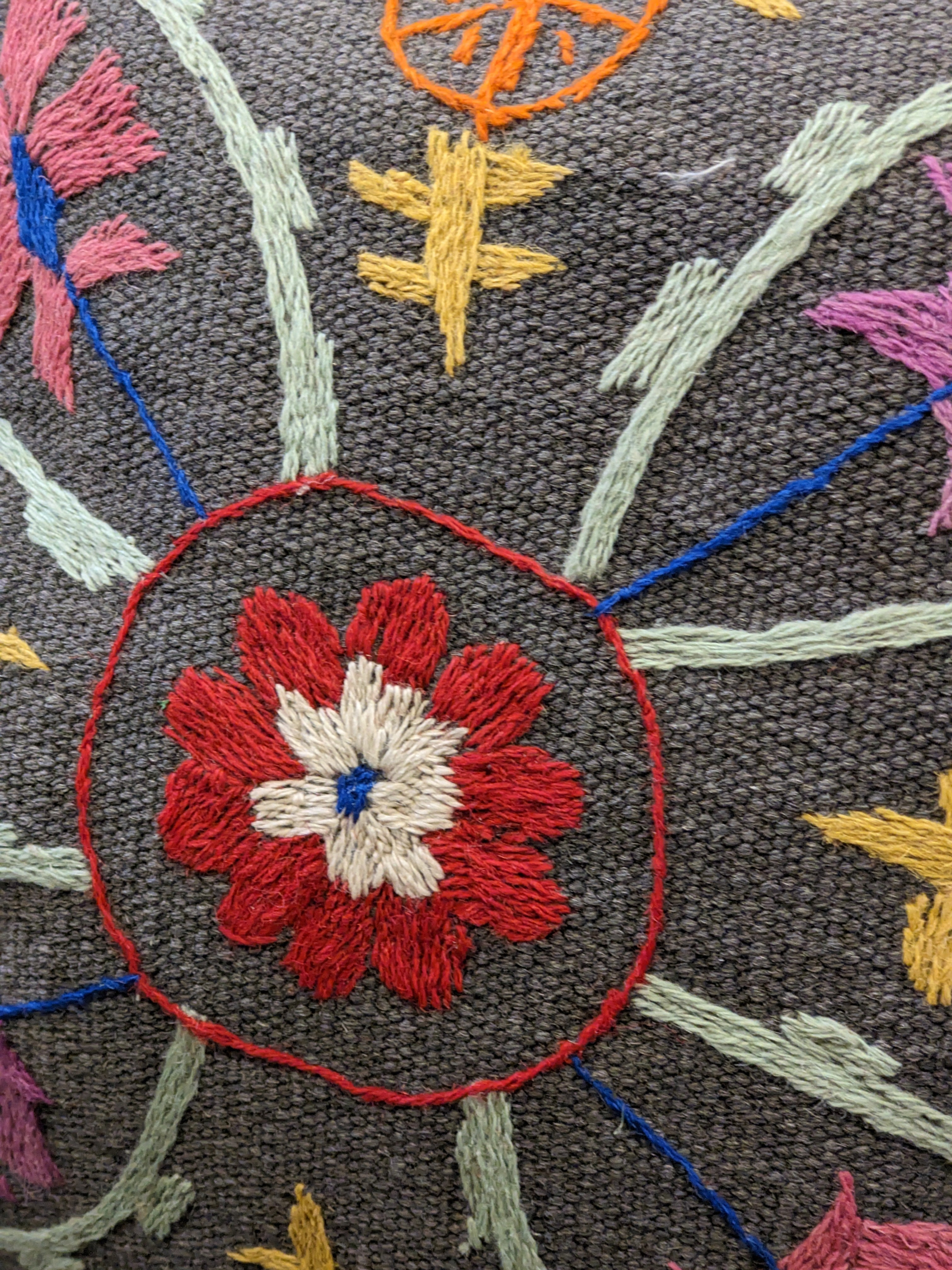 Suzani Hand Embroidered Cushion Cover - 45 x 45 cm - Handmade