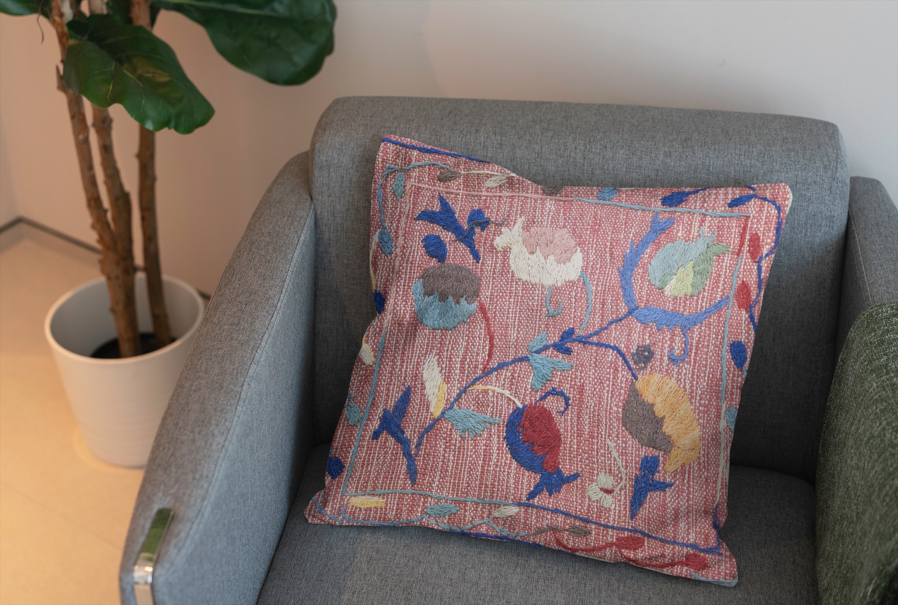 Suzani Hand Embroidered Cushion Cover - 45 x 45 cm - Handmade