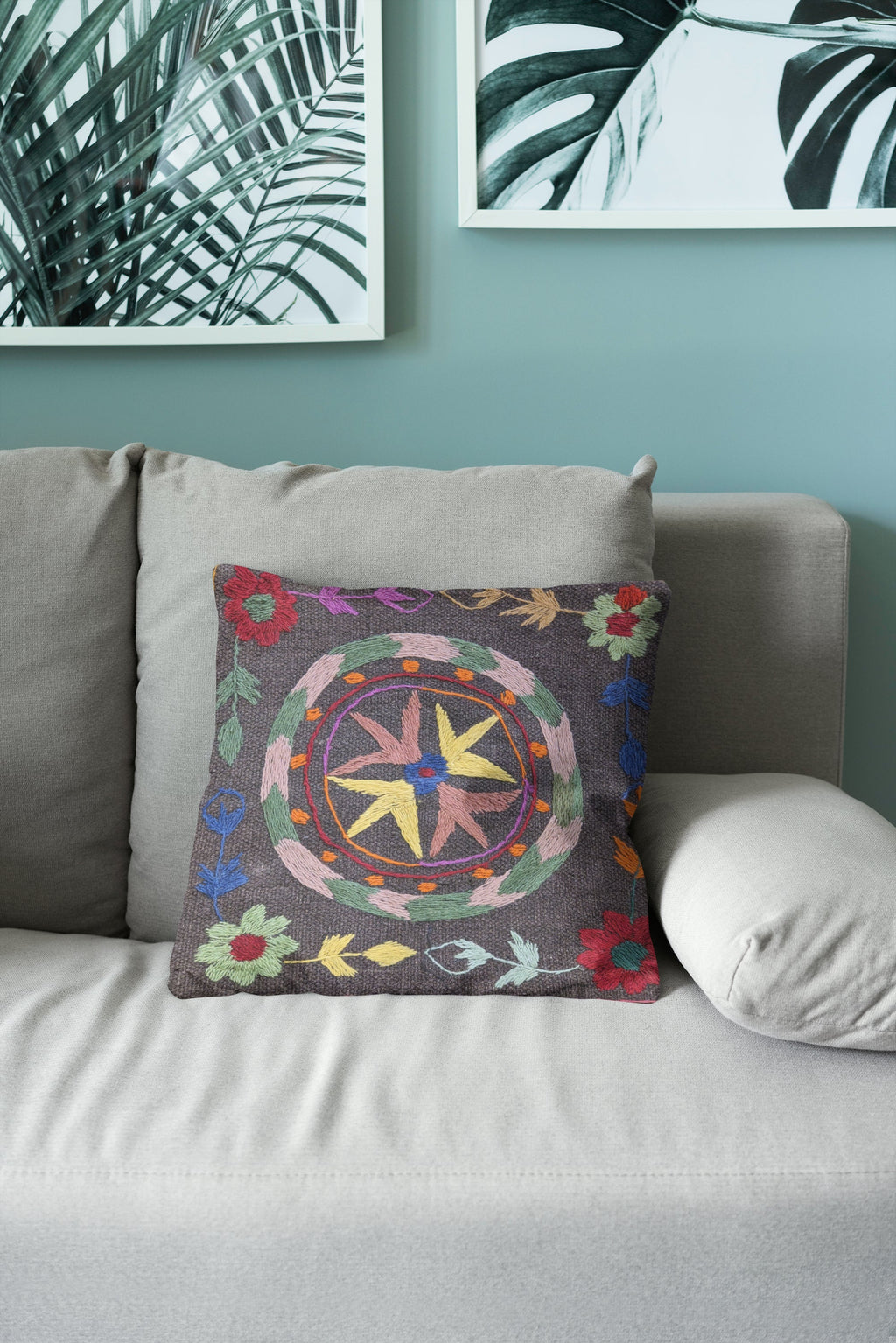 Suzani Hand Embroidered Cushion Cover - 45 x 45 cm - Handmade