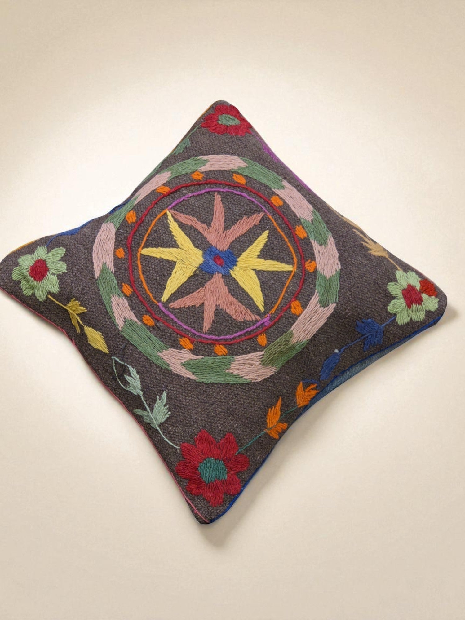 Suzani Hand Embroidered Cushion Cover - 45 x 45 cm - Handmade