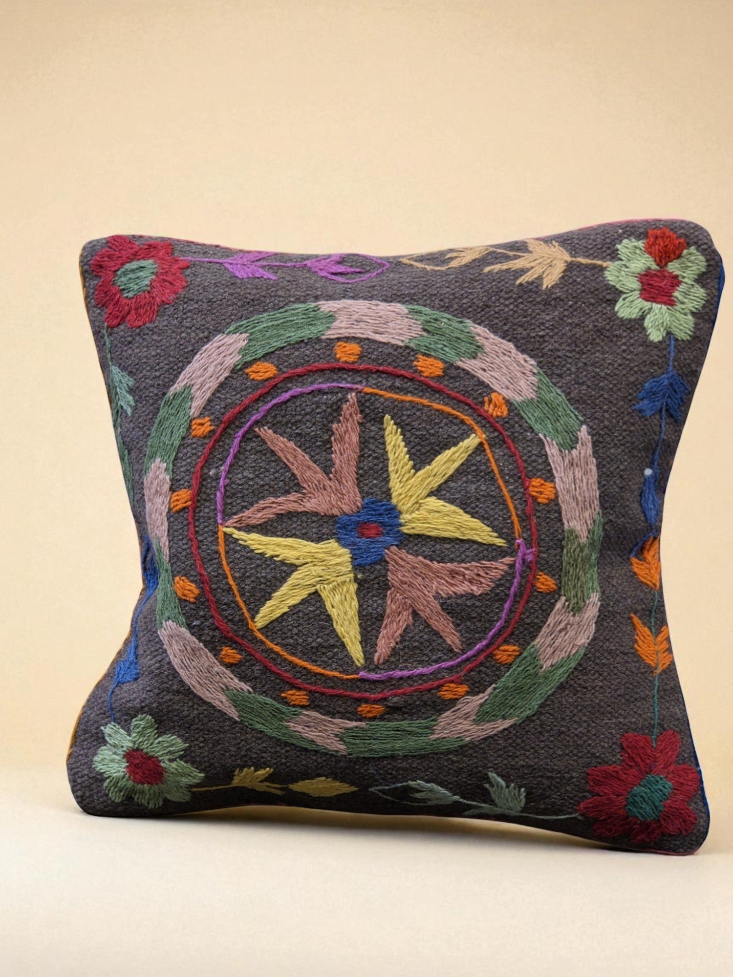 Suzani Hand Embroidered Cushion Cover - 45 x 45 cm - Handmade