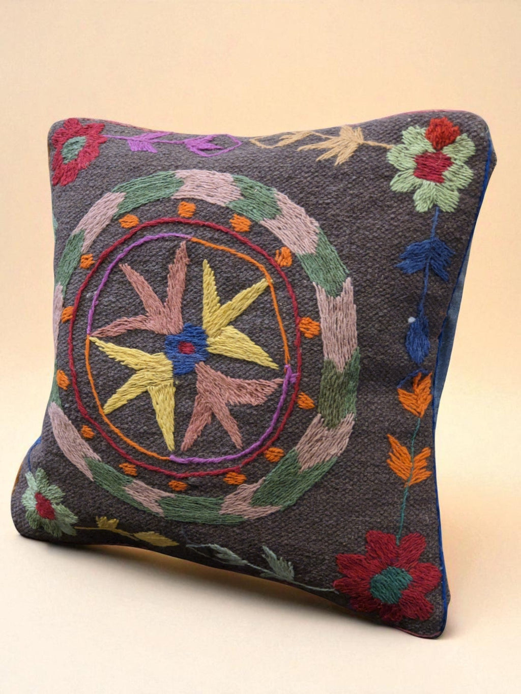Suzani Hand Embroidered Cushion Cover - 45 x 45 cm - Handmade