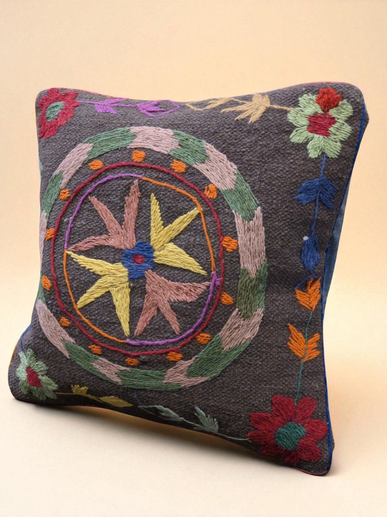 Suzani Hand Embroidered Cushion Cover - 45 x 45 cm - Handmade