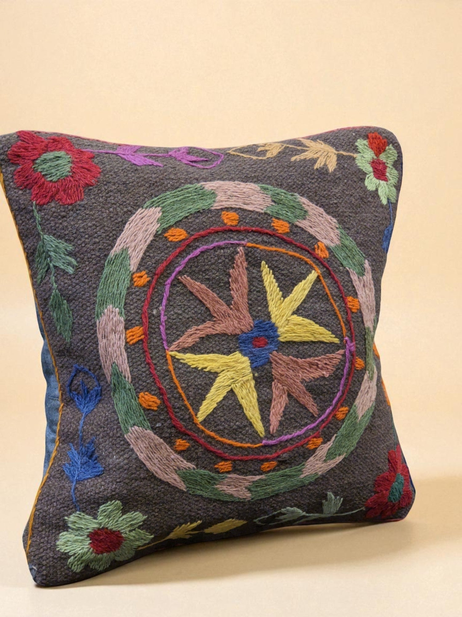 Suzani Hand Embroidered Cushion Cover - 45 x 45 cm - Handmade