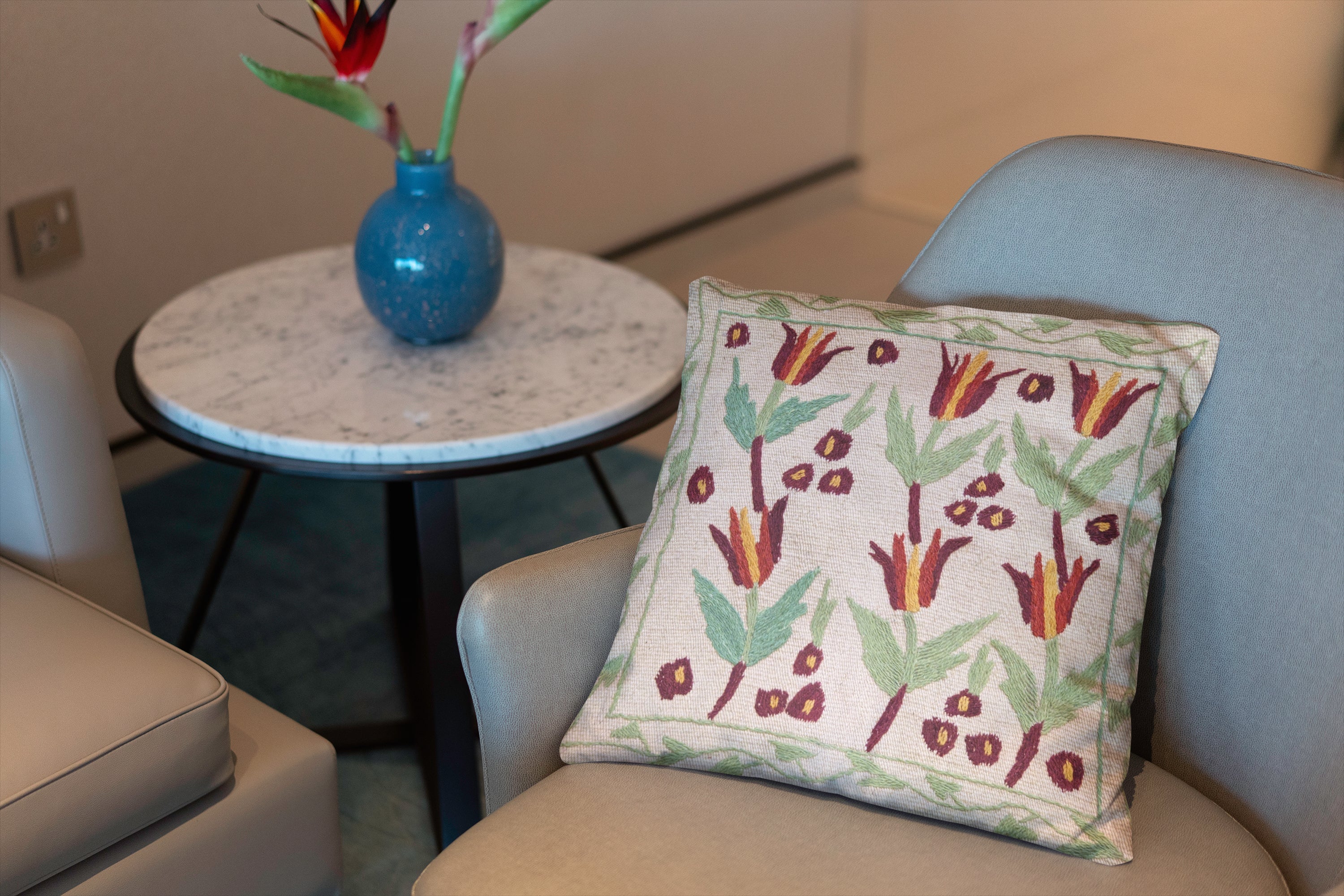 Suzani Hand Embroidered Cushion Cover - 45 x 45 cm - Handmade