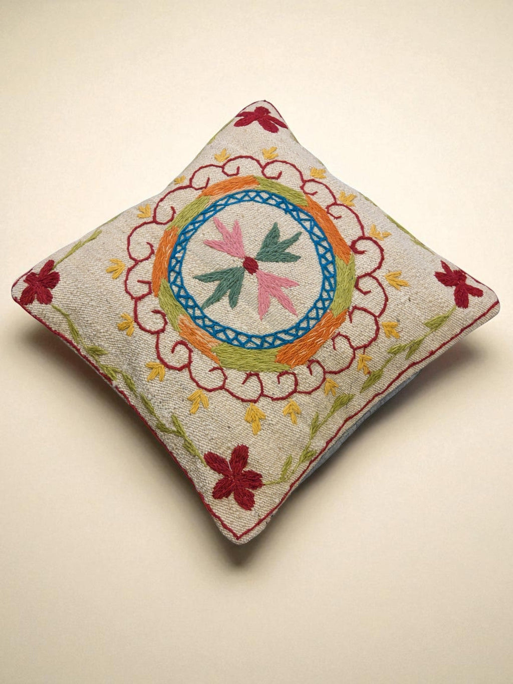 Suzani Hand Embroidered Cushion Cover - 45 x 45 cm - Handmade