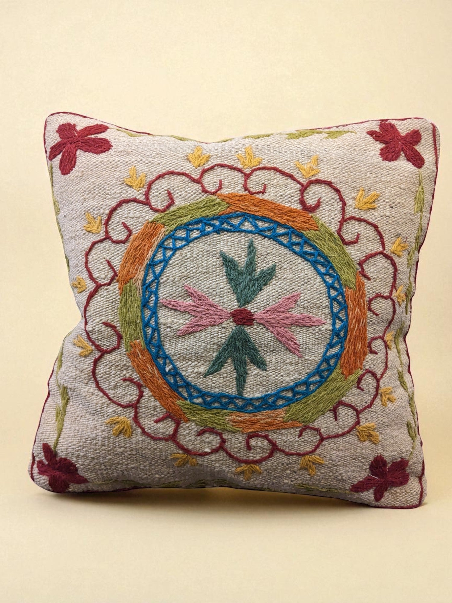 Suzani Hand Embroidered Cushion Cover - 45 x 45 cm - Handmade