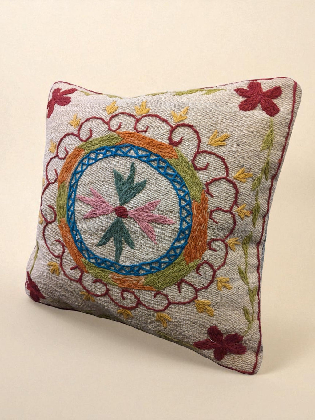 Suzani Hand Embroidered Cushion Cover - 45 x 45 cm - Handmade