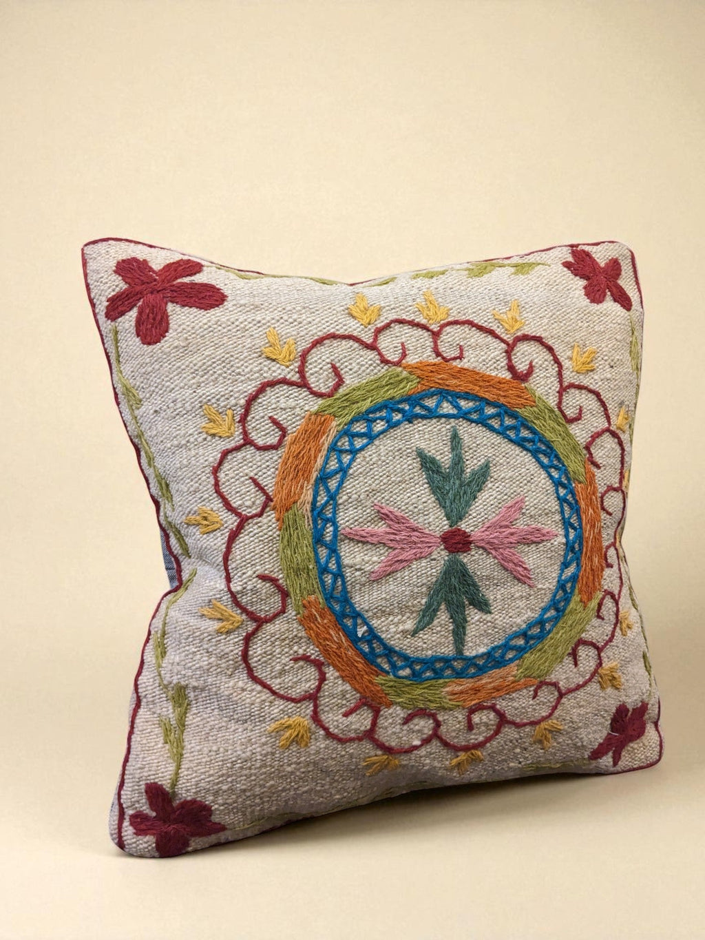 Suzani Hand Embroidered Cushion Cover - 45 x 45 cm - Handmade