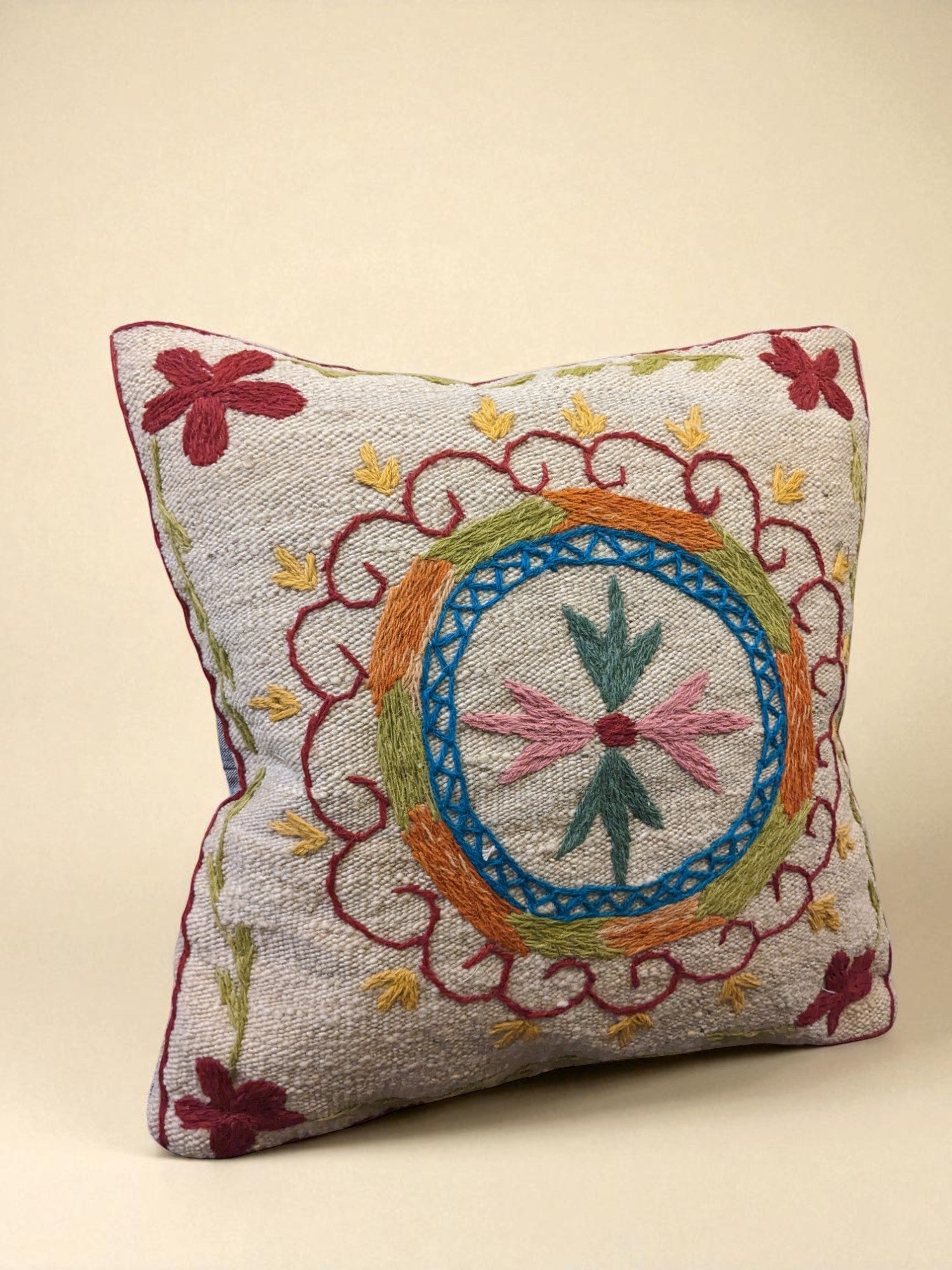 Suzani Hand Embroidered Cushion Cover - 45 x 45 cm - Handmade