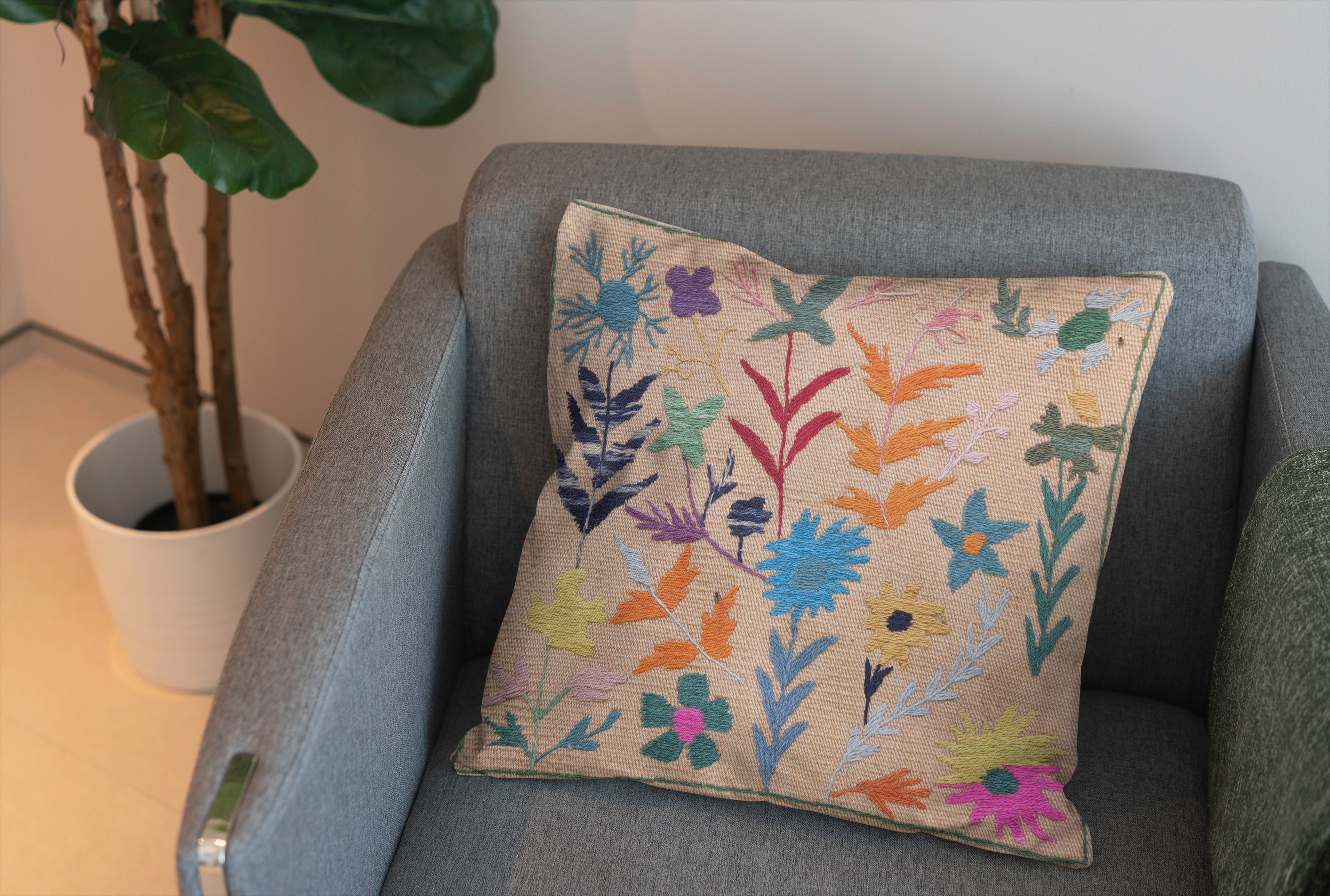 Suzani Hand Embroidered Cushion Cover - 45 x 45 cm - Handmade