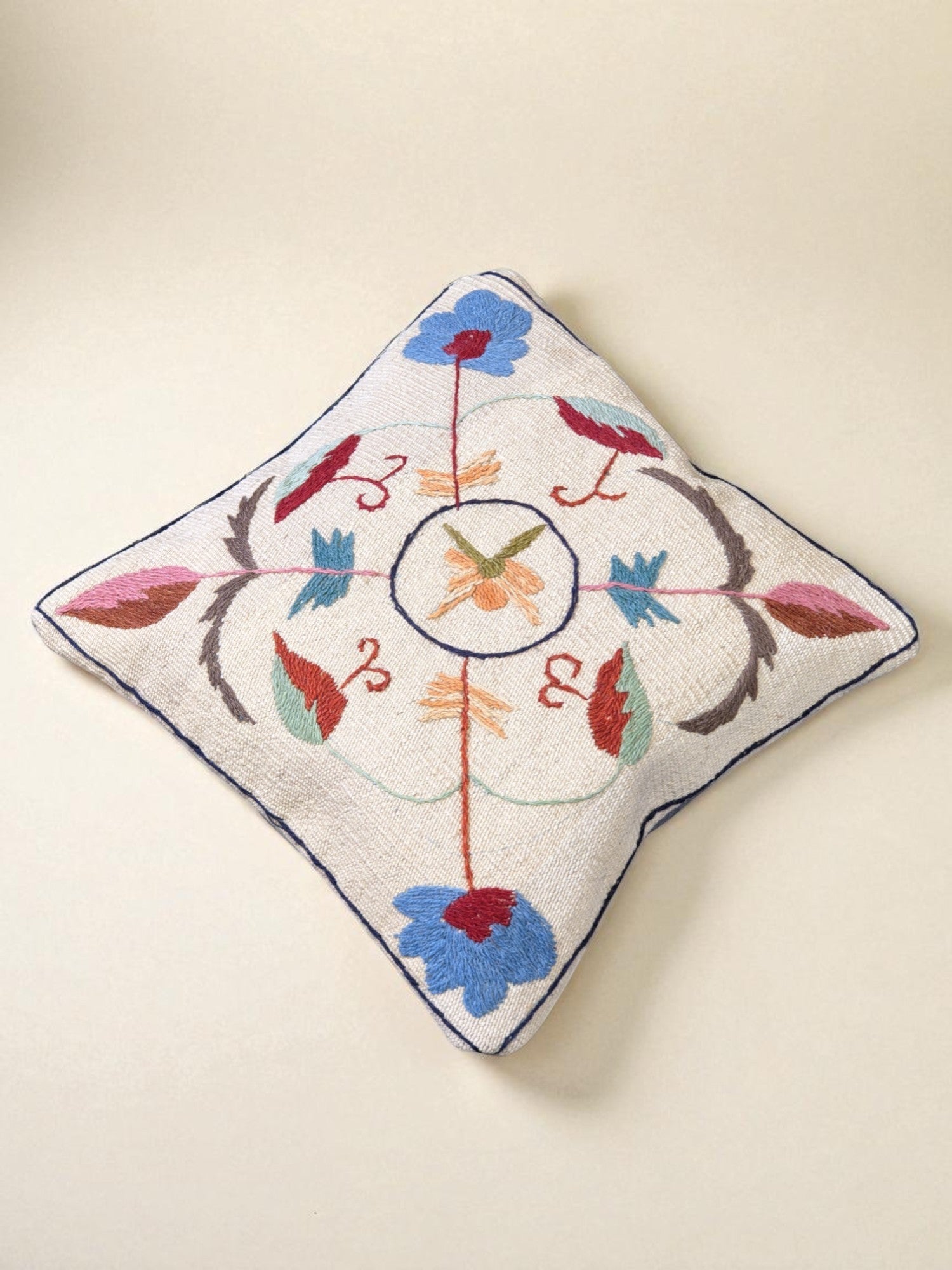 Suzani Hand Embroidered Cushion Cover - 45 x 45 cm - Handmade