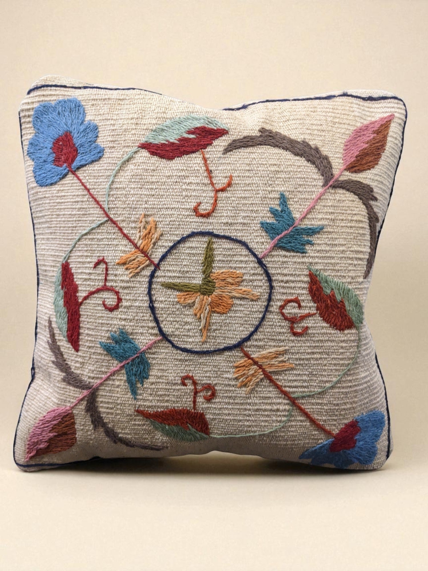 Suzani Hand Embroidered Cushion Cover - 45 x 45 cm - Handmade