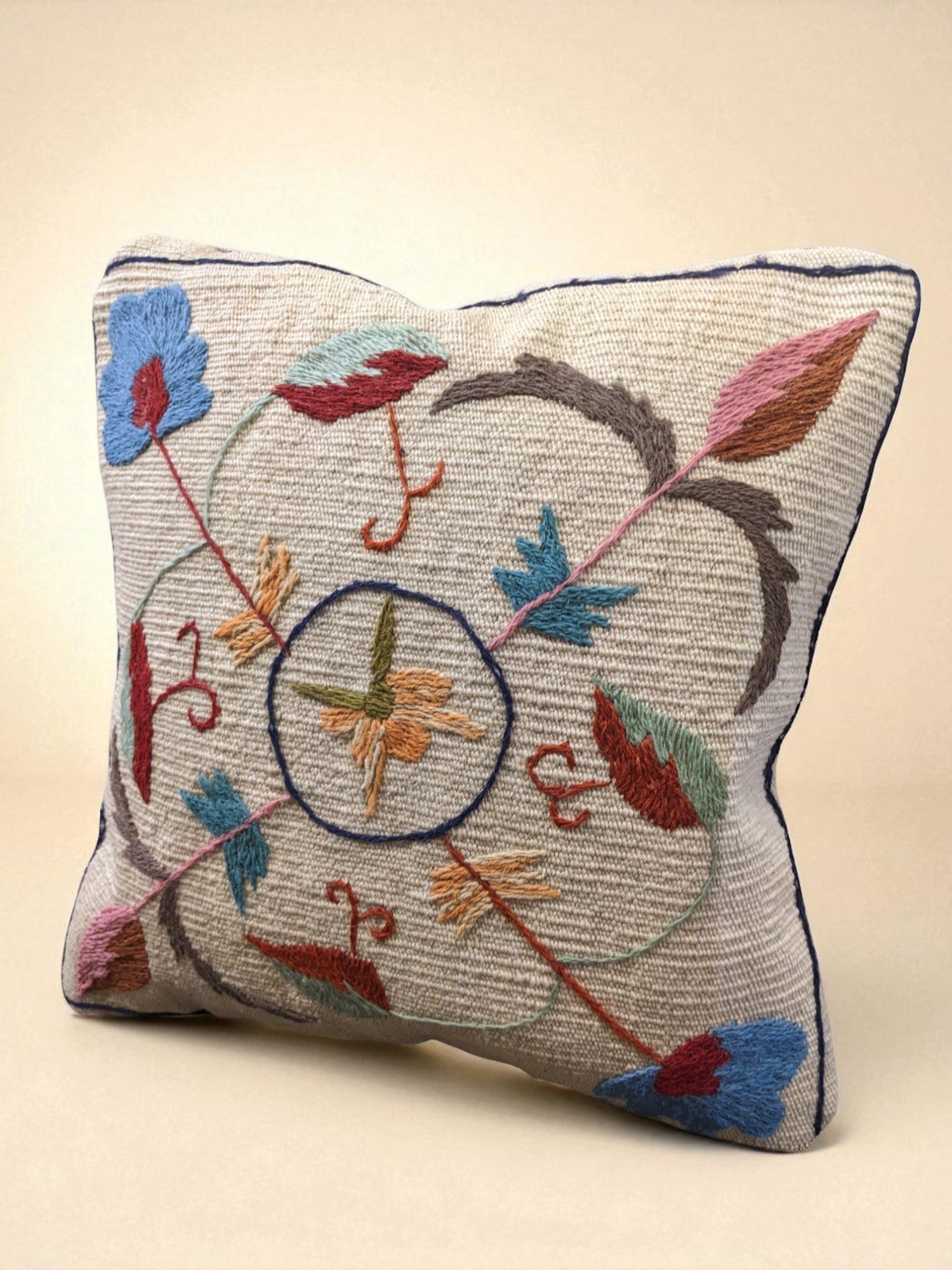 Suzani Hand Embroidered Cushion Cover - 45 x 45 cm - Handmade