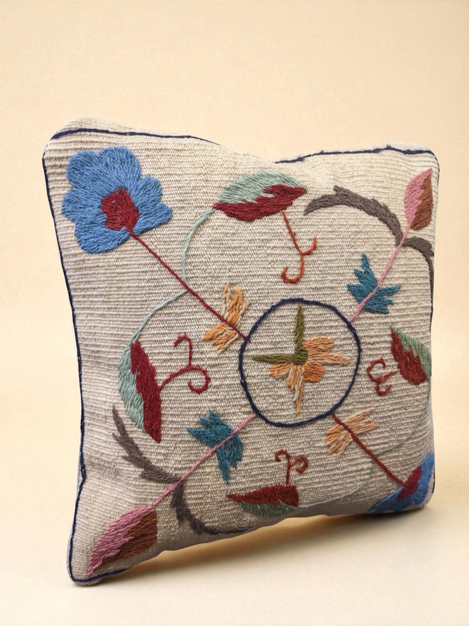 Suzani Hand Embroidered Cushion Cover - 45 x 45 cm - Handmade