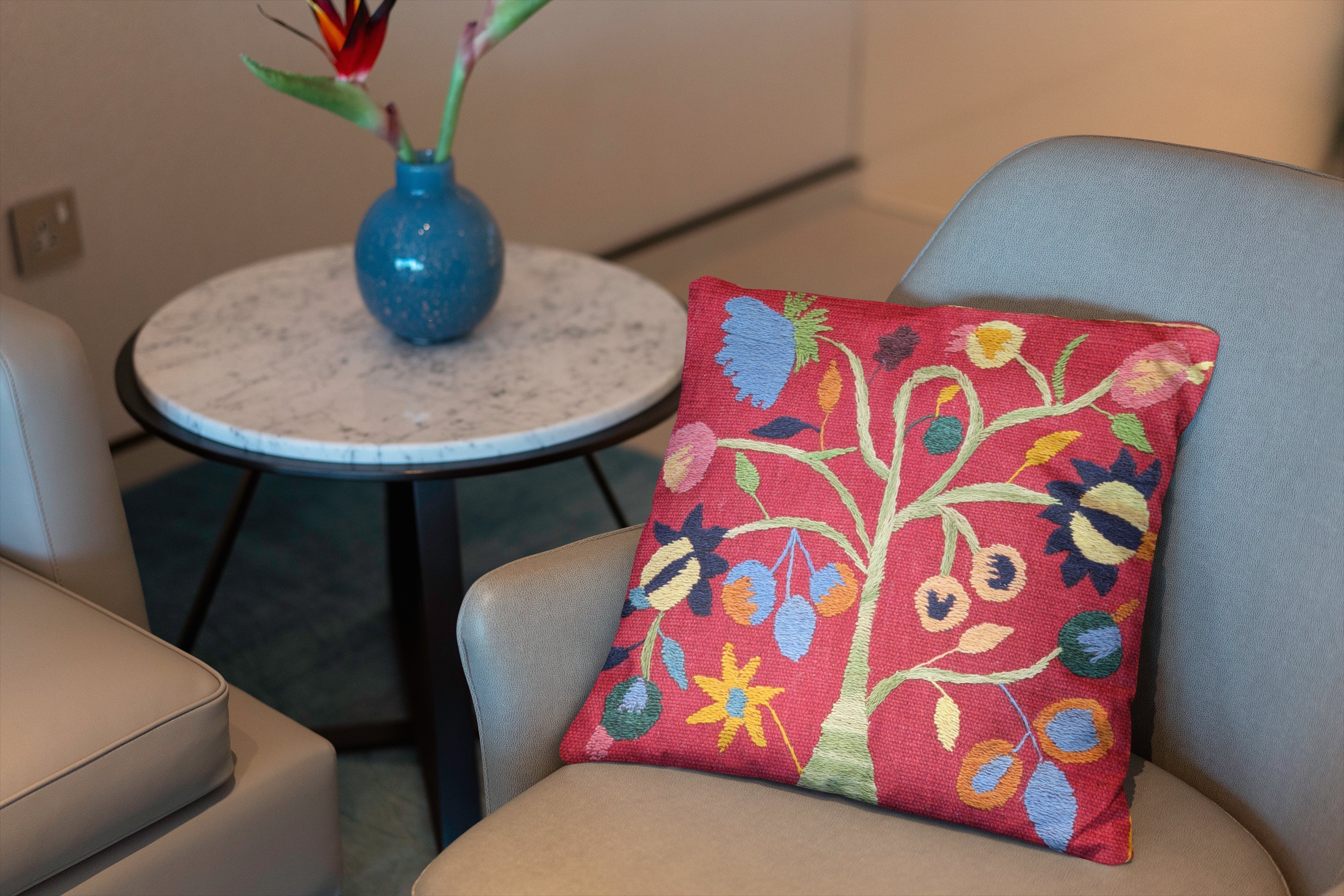 Suzani Hand Embroidered Cushion Cover - 45 x 45 cm - Handmade