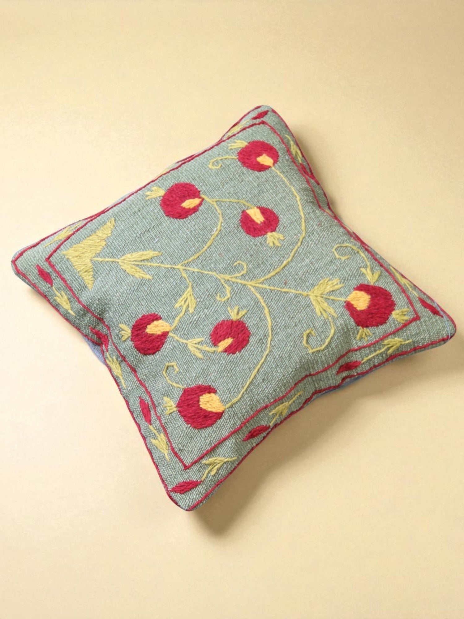 Suzani Hand Embroidered Cushion Cover - 45 x 45 cm - Handmade