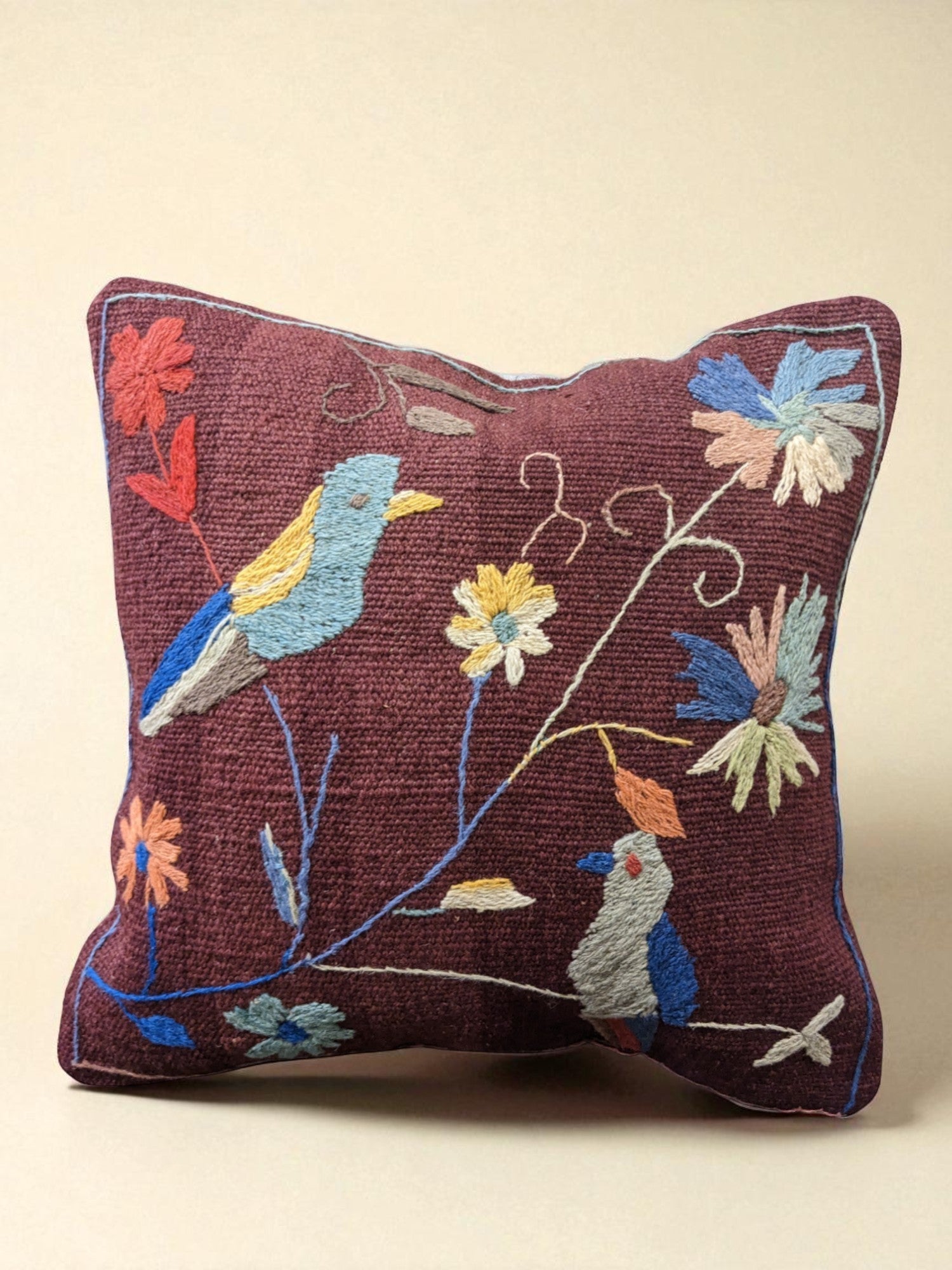 Suzani Hand Embroidered Cushion Cover - 45 x 45 cm - Handmade